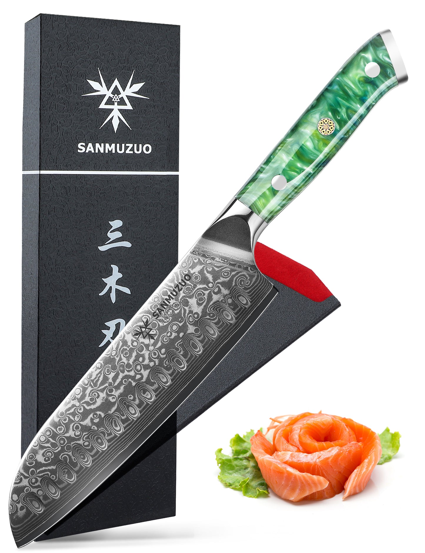 SANMUZUO Santoku Knife - 7 inch - Xuan Series - VG10 Damascus Steel Kitchen Knife - Resin Handle