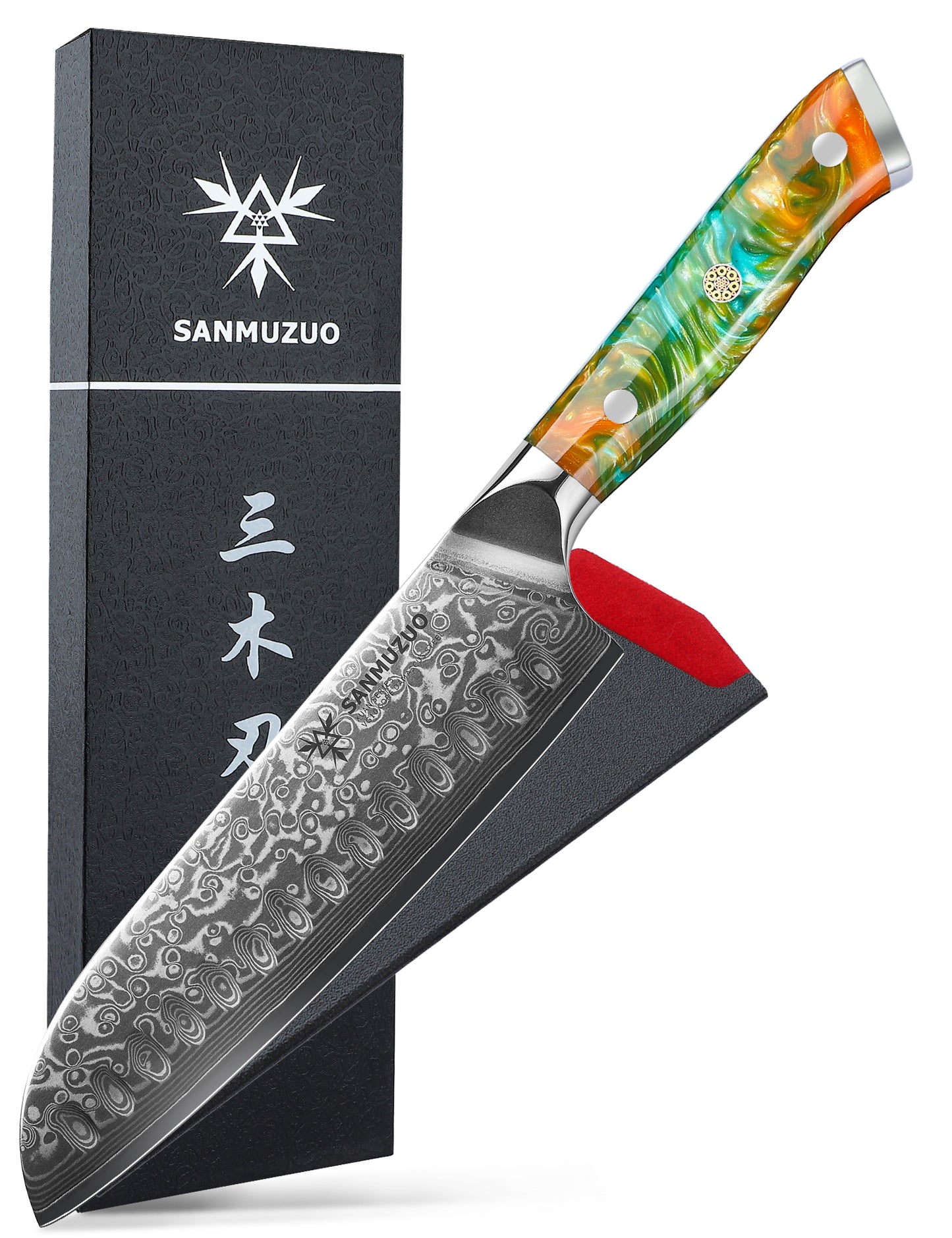 SANMUZUO Santoku Knife - 7 inch - Xuan Series - VG10 Damascus Steel Kitchen Knife - Resin Handle