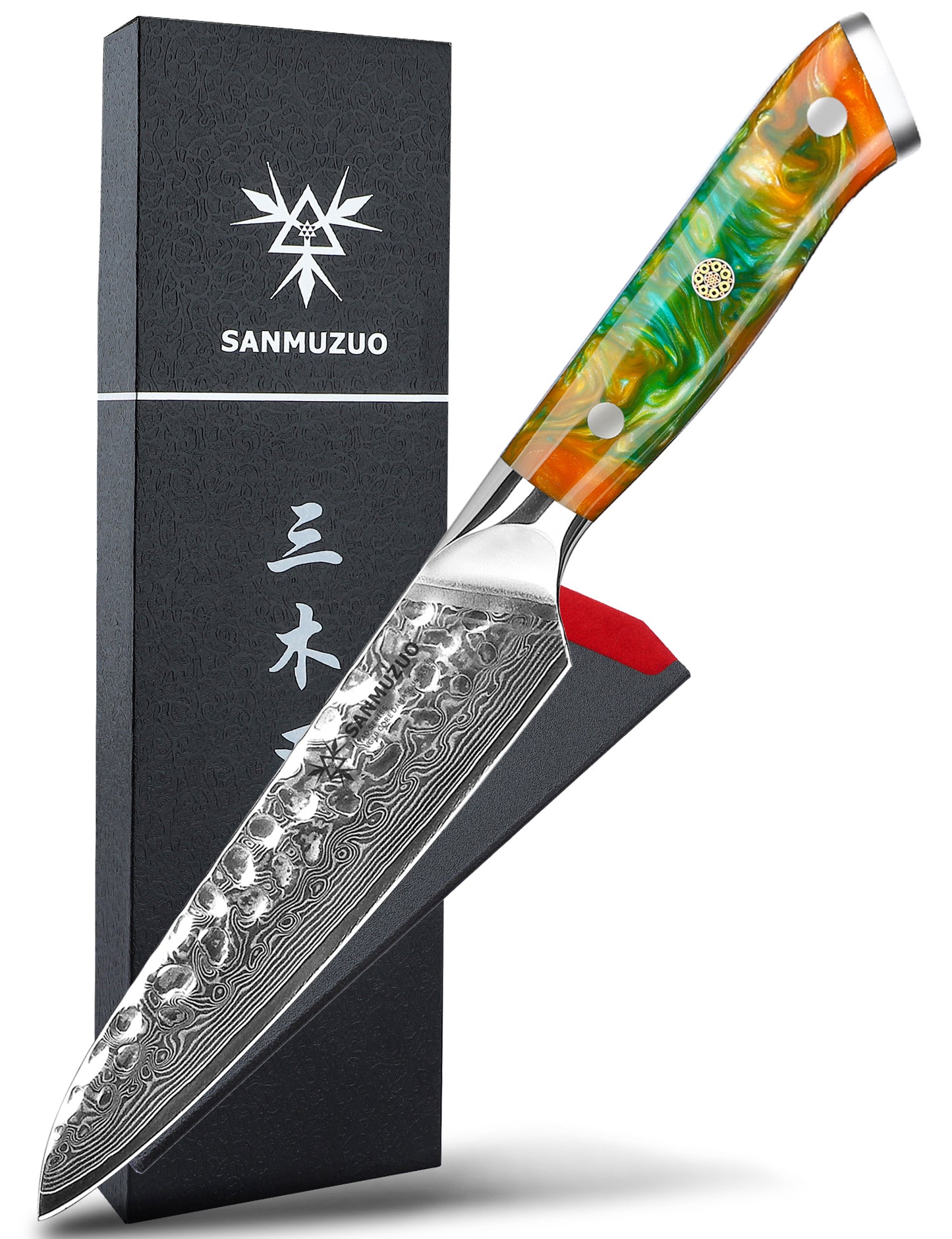 SANMUZUO 5 Inch Utility Knife - Fruit and Vegetable Knives, 67 Layers Forged Damascus Steel & Resin Handle - Yao Series