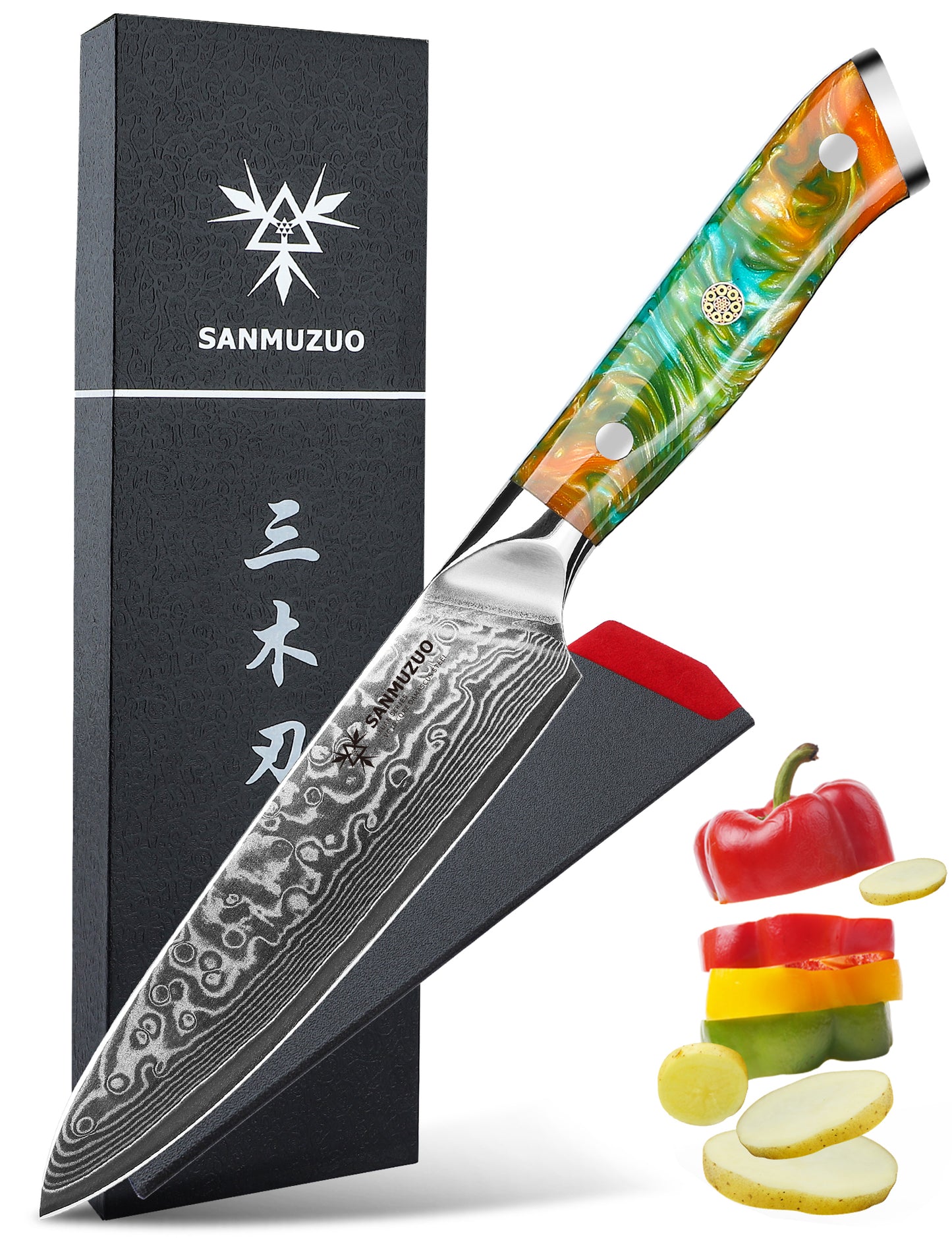 SANMUZUO 5 Inch Kitchen Utility Knife - Xuan Series Kitchen Knives - VG10 Damascus Steel with Resin Handle