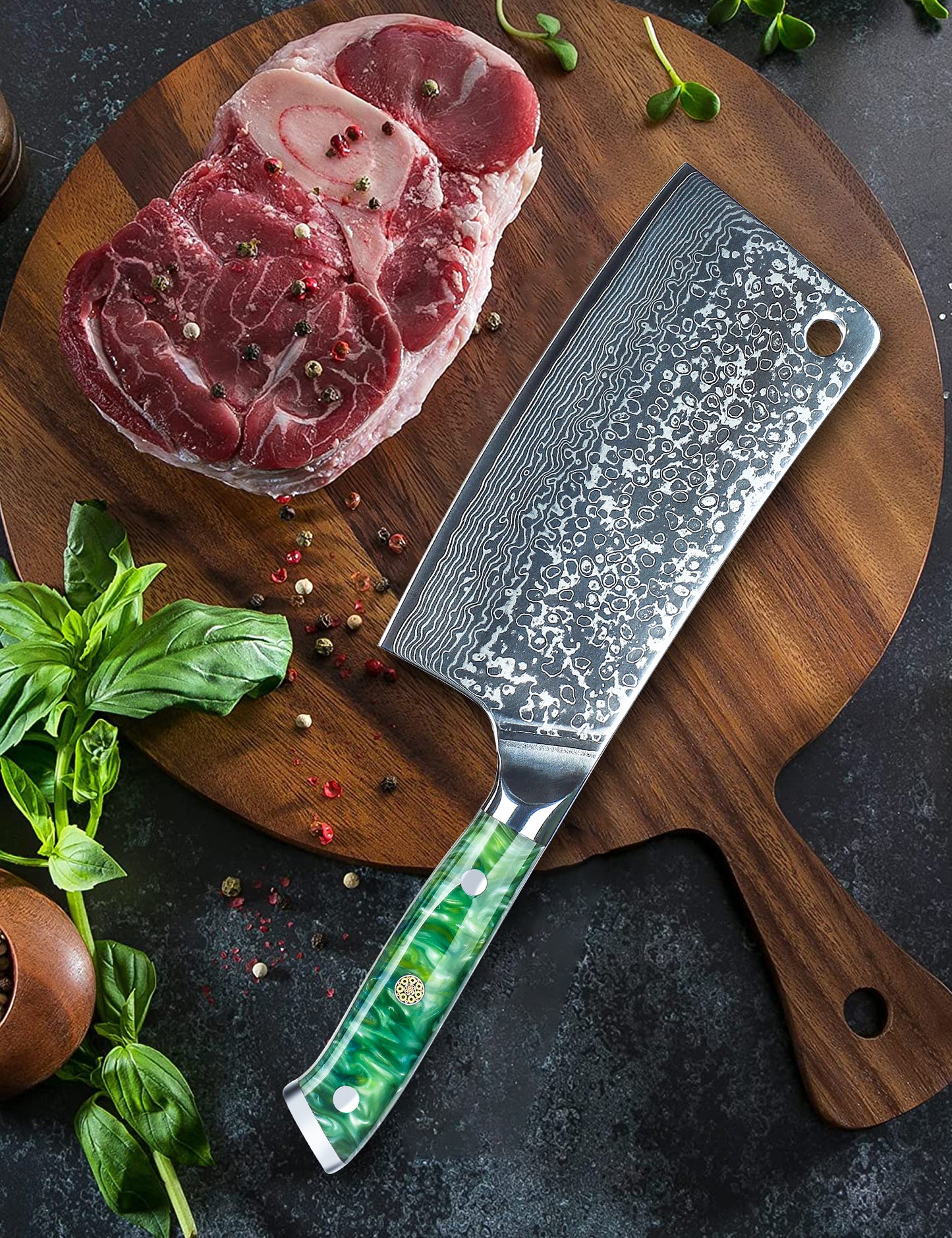 SANMUZUO Chopping Knife - 7 inch Cleaver Knife- Xuan Series - VG10 Damascus Steel Kitchen Knife - Resin Handle