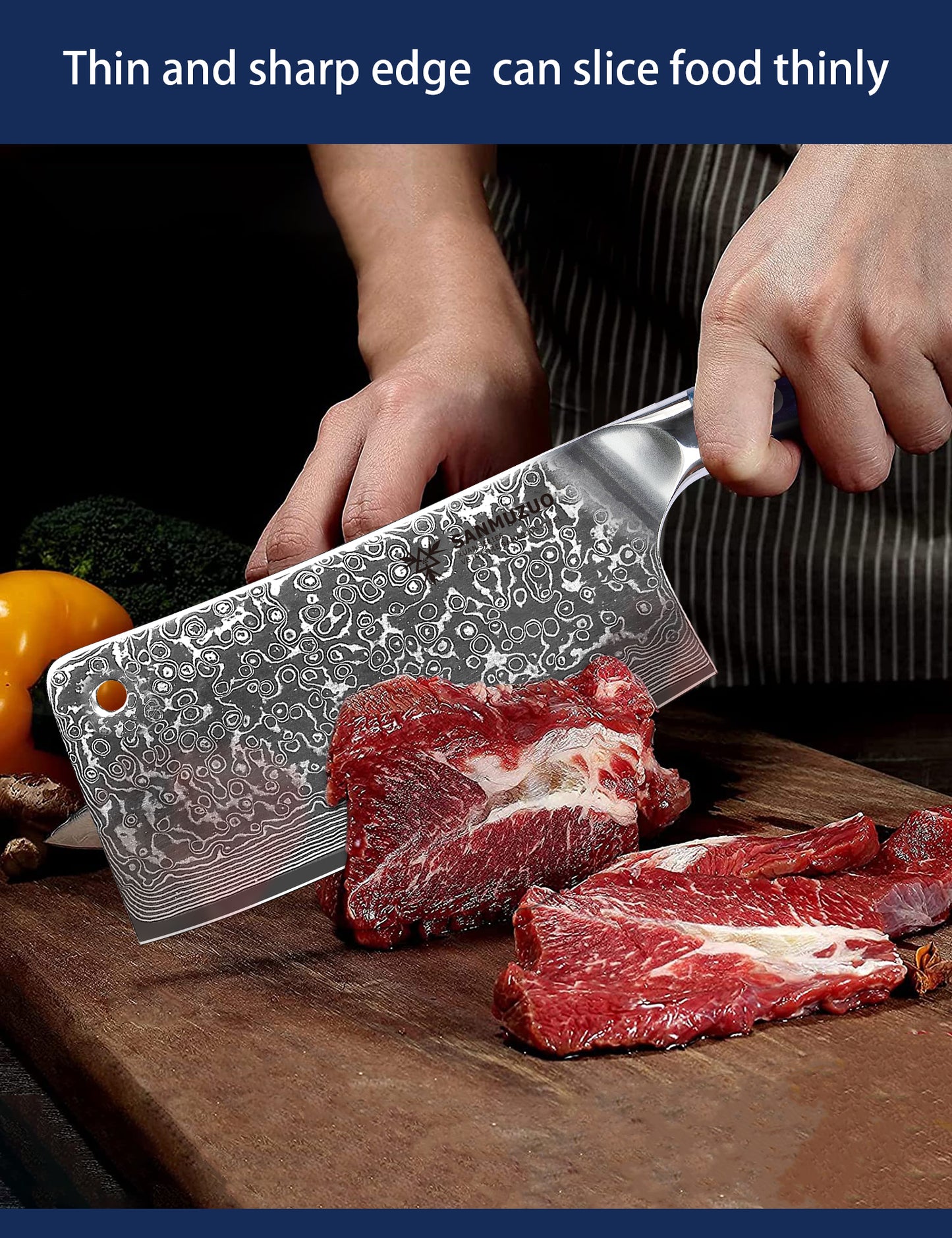 SANMUZUO Chopping Knife - 7 inch Cleaver Knife- Xuan Series - VG10 Damascus Steel Kitchen Knife - Resin Handle