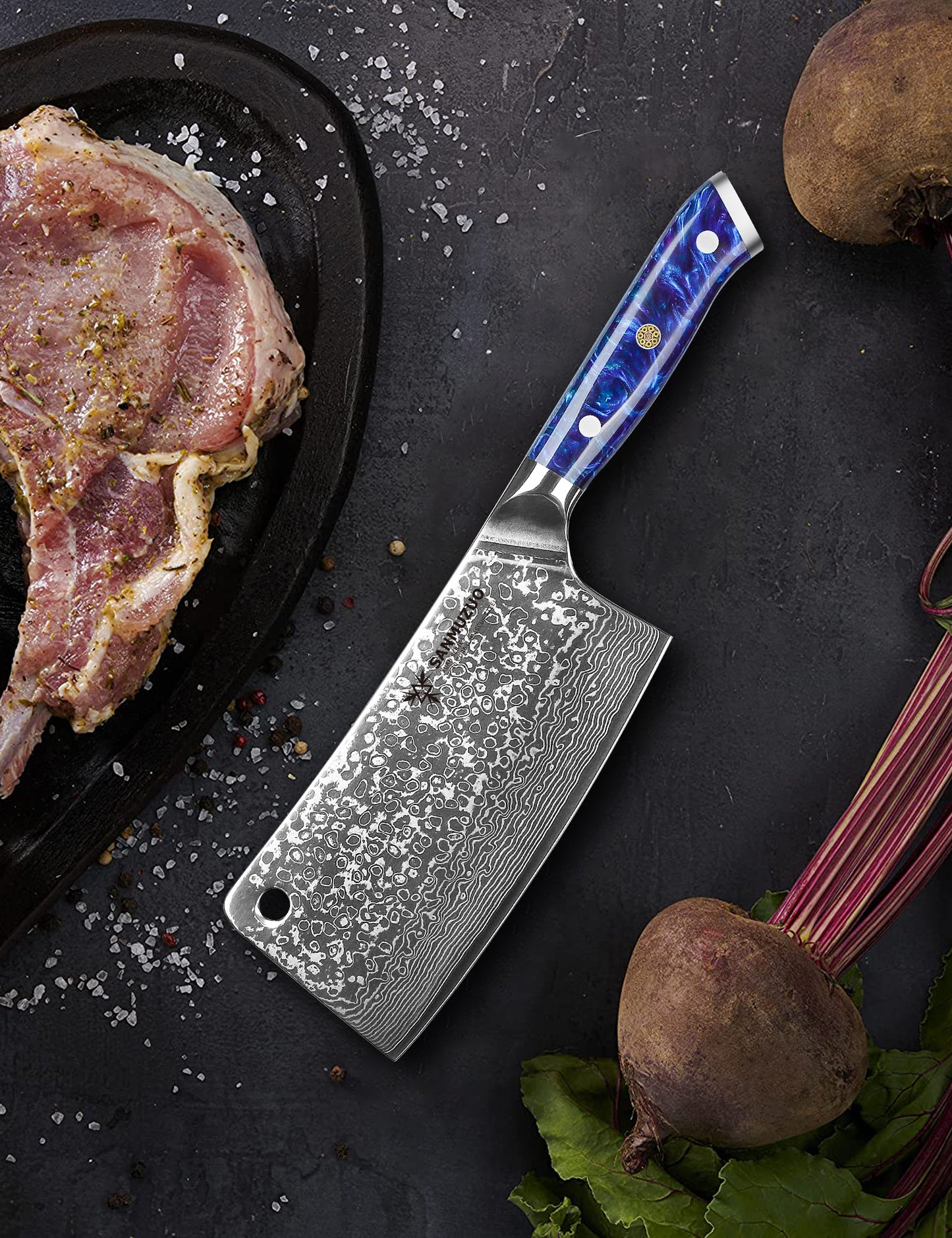SANMUZUO Chopping Knife - 7 inch Cleaver Knife- Xuan Series - VG10 Damascus Steel Kitchen Knife - Resin Handle