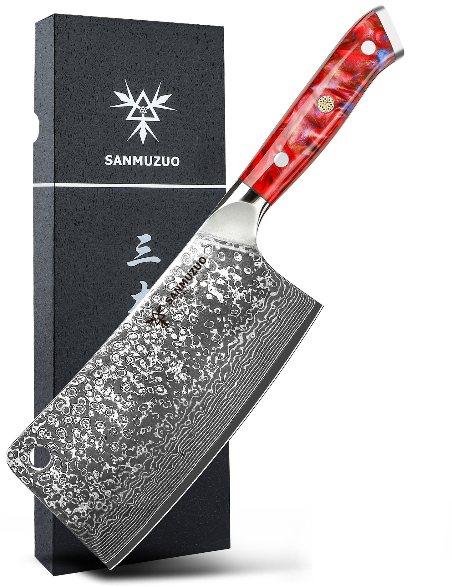 SANMUZUO Chopping Knife - 7 inch Cleaver Knife- Xuan Series - VG10 Damascus Steel Kitchen Knife - Resin Handle