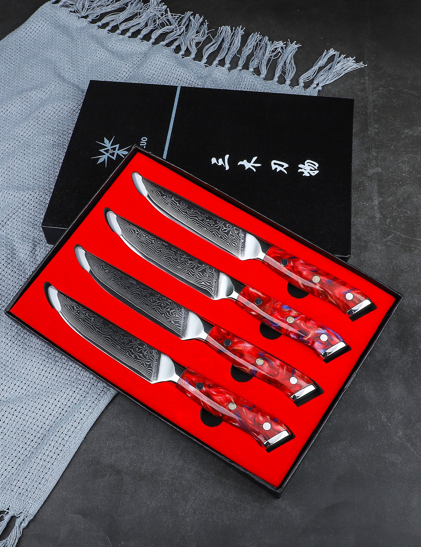 SANMUZUO Steak Knives Set of 4, Ultra Sharp Non Serrated Kitchen Steak Knife 5 Inch - Damascus Steel & Resin Handle - Xuan Series