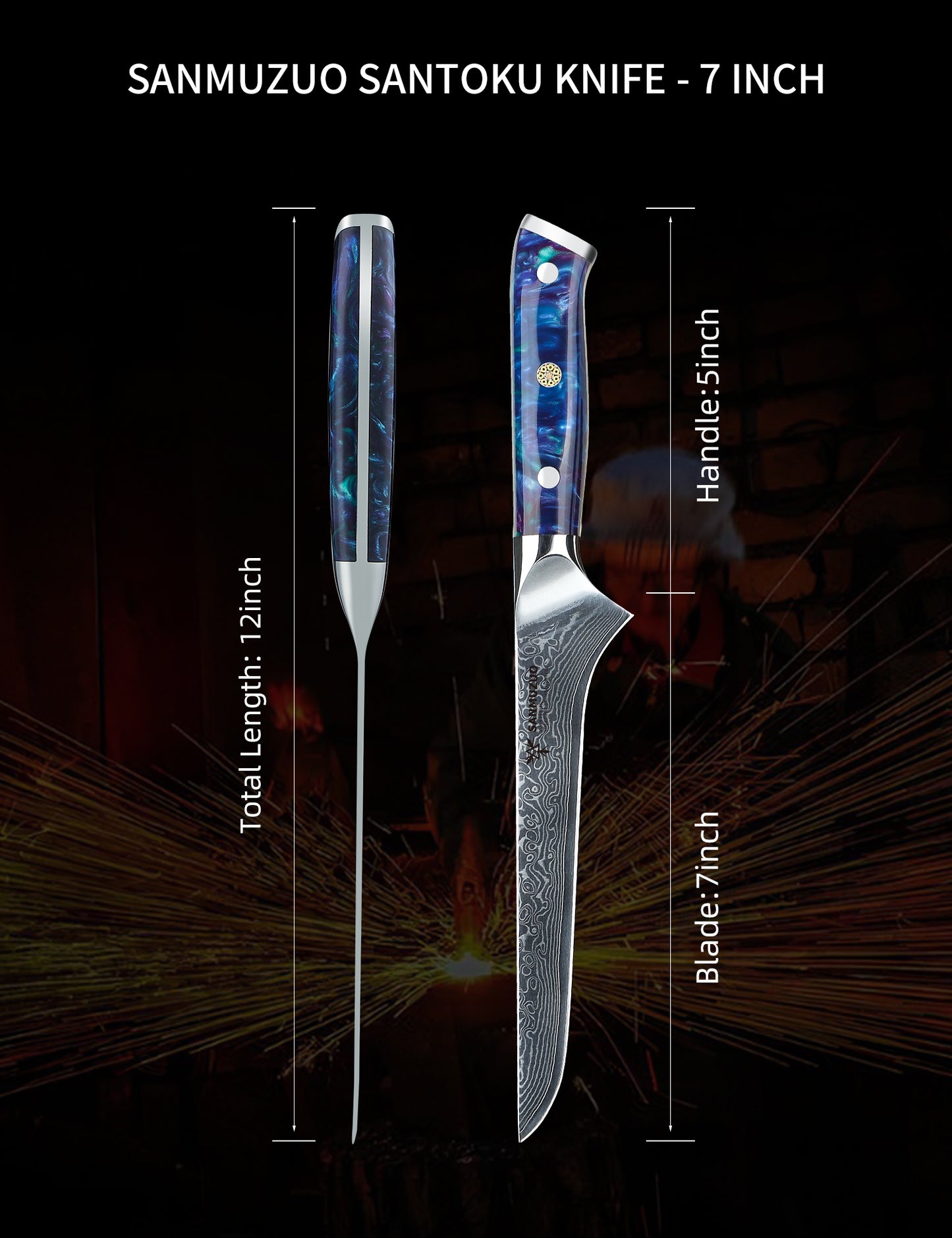 SANMUZUO Bonning Knife - 7 inch Fillet Knife - Xuan Series - VG10 Damascus Steel Kitchen Meat Cutting Knife - Resin Handle