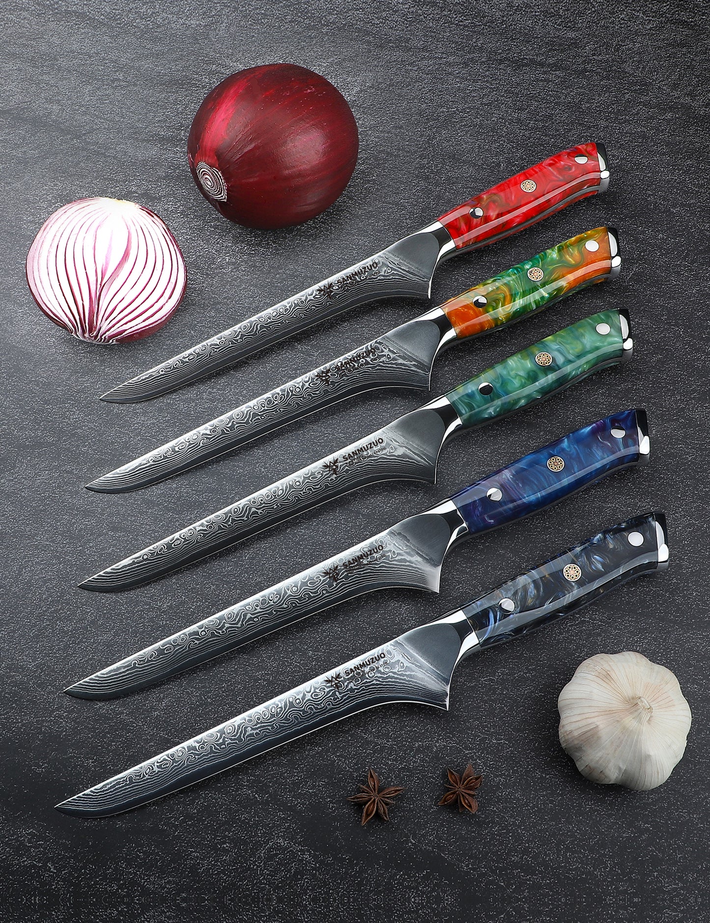 SANMUZUO Bonning Knife - 7 inch Fillet Knife - Xuan Series - VG10 Damascus Steel Kitchen Meat Cutting Knife - Resin Handle