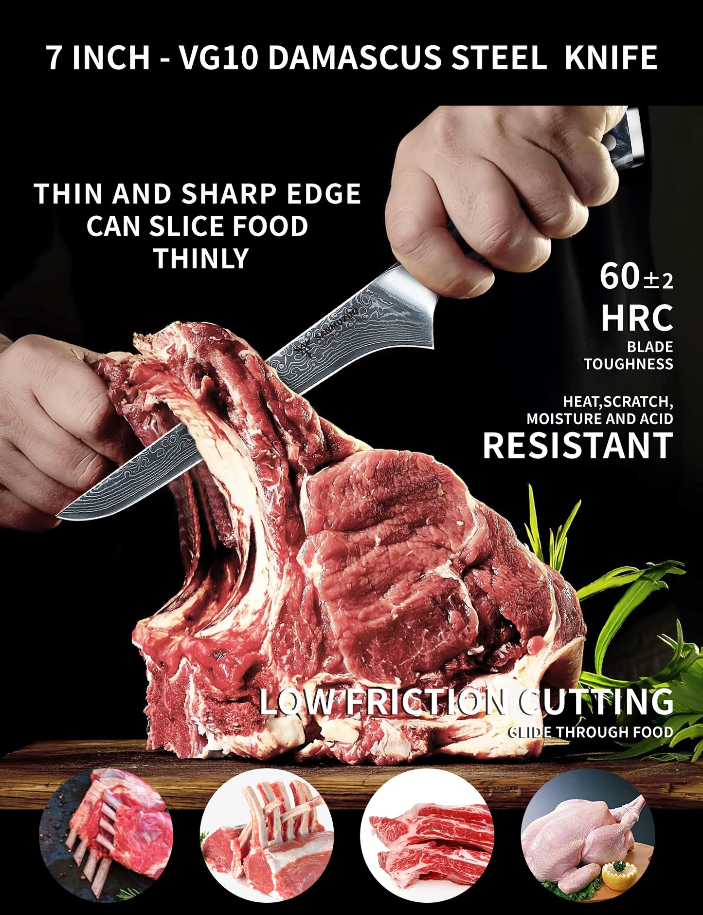 SANMUZUO Bonning Knife - 7 inch Fillet Knife - Xuan Series - VG10 Damascus Steel Kitchen Meat Cutting Knife - Resin Handle