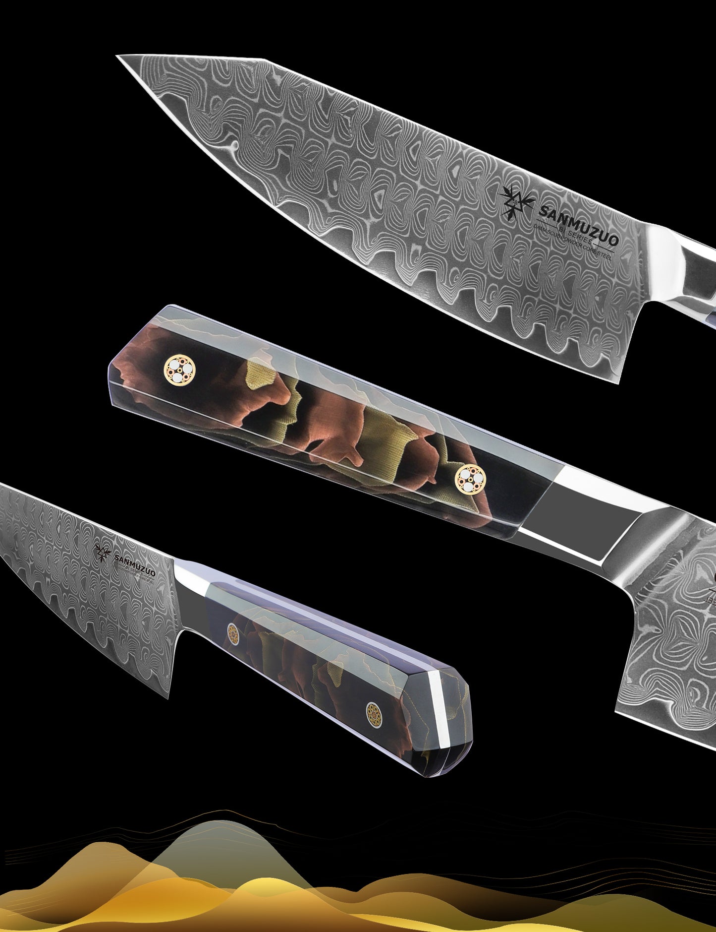 SANMUZUO Kitchen Chef Knife 8 Inch, Professional Kitchen Knife, Ultra Sharp Damascus Powder Steel with Full-tang Resin Handle, BiSheng Series