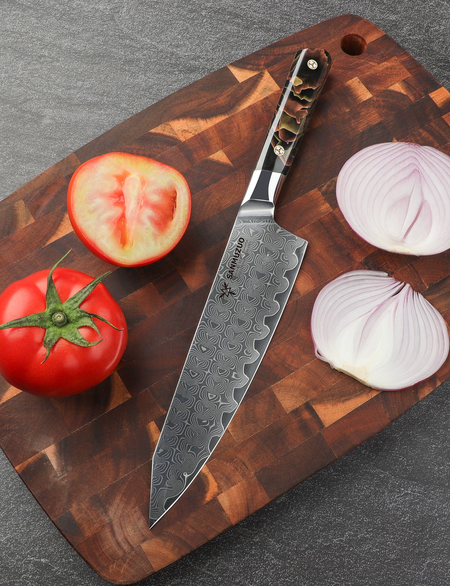 SANMUZUO Kitchen Chef Knife 8 Inch, Professional Kitchen Knife, Ultra Sharp Damascus Powder Steel with Full-tang Resin Handle, BiSheng Series