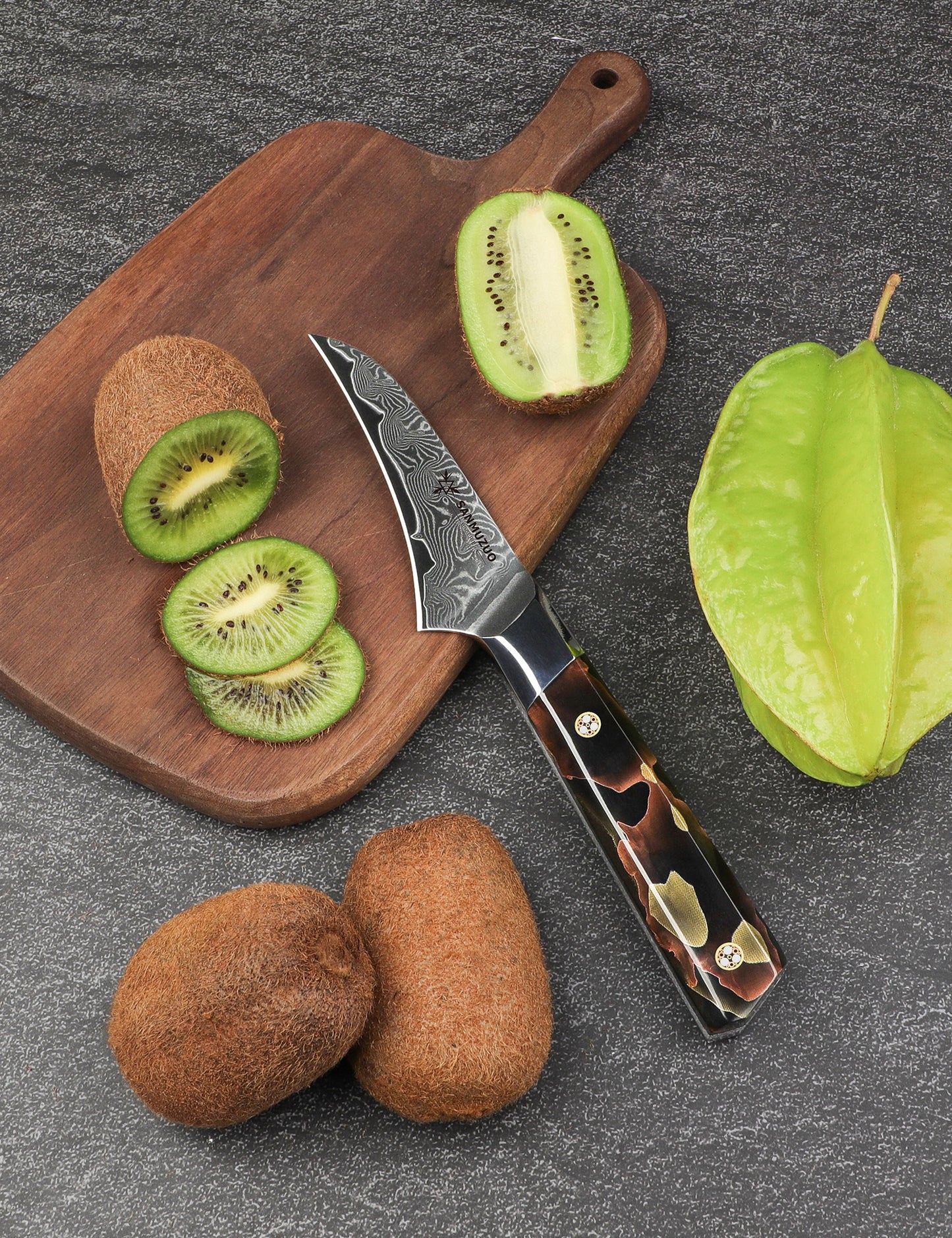 SANMUZUO Bird Beak Paring Knife 3.5 Inch, Professional Kitchen Peeling Knife, Ultra Sharp Damascus Powder Steel with Full-tang Resin Handle, BISHENG Series