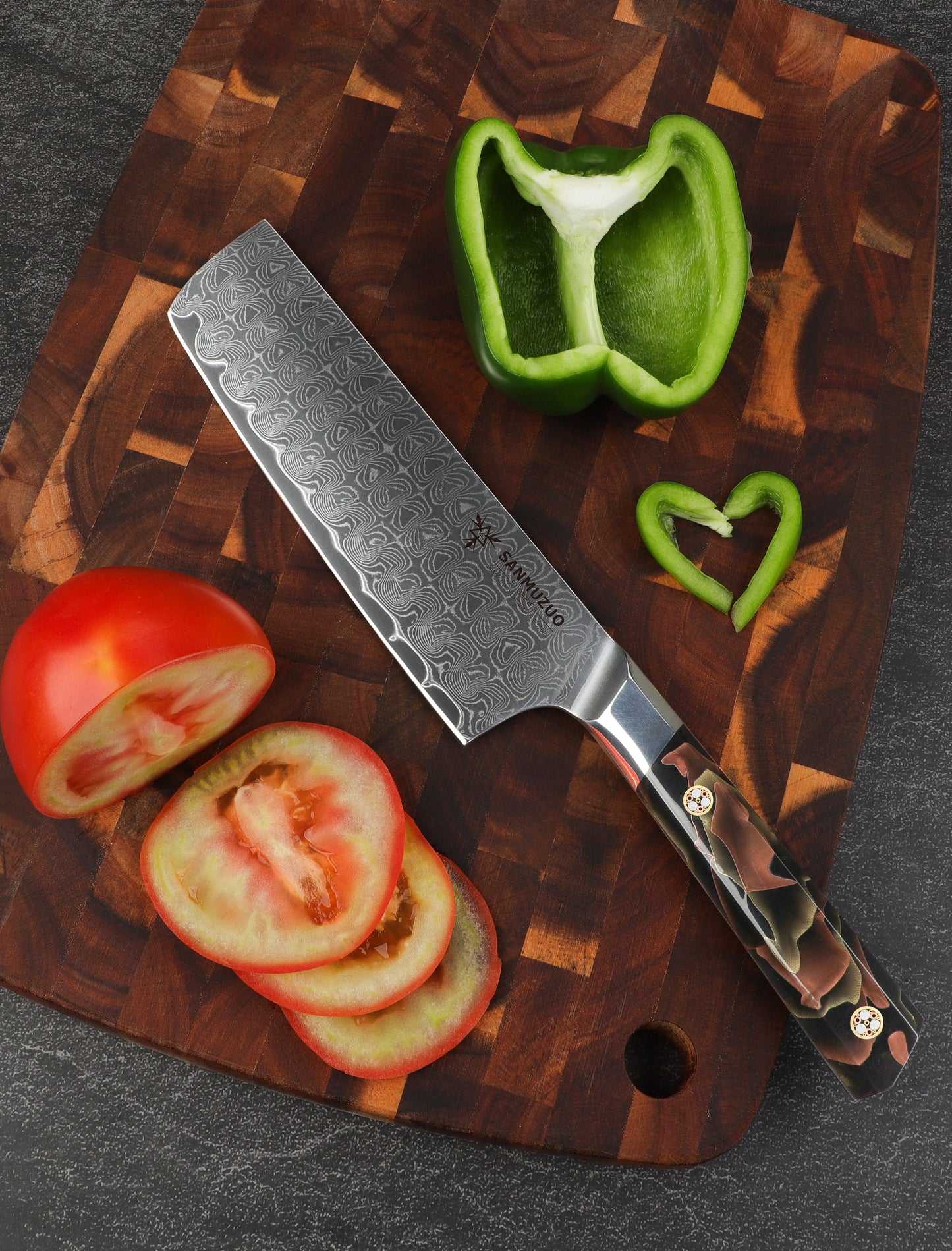 SANMUZUO Kitchen Nakiri Knife 7 Inch, Professional Kitchen Chef Knife, Ultra Sharp Damascus Powder Steel with Full-tang Resin Handle, BISHENG Series