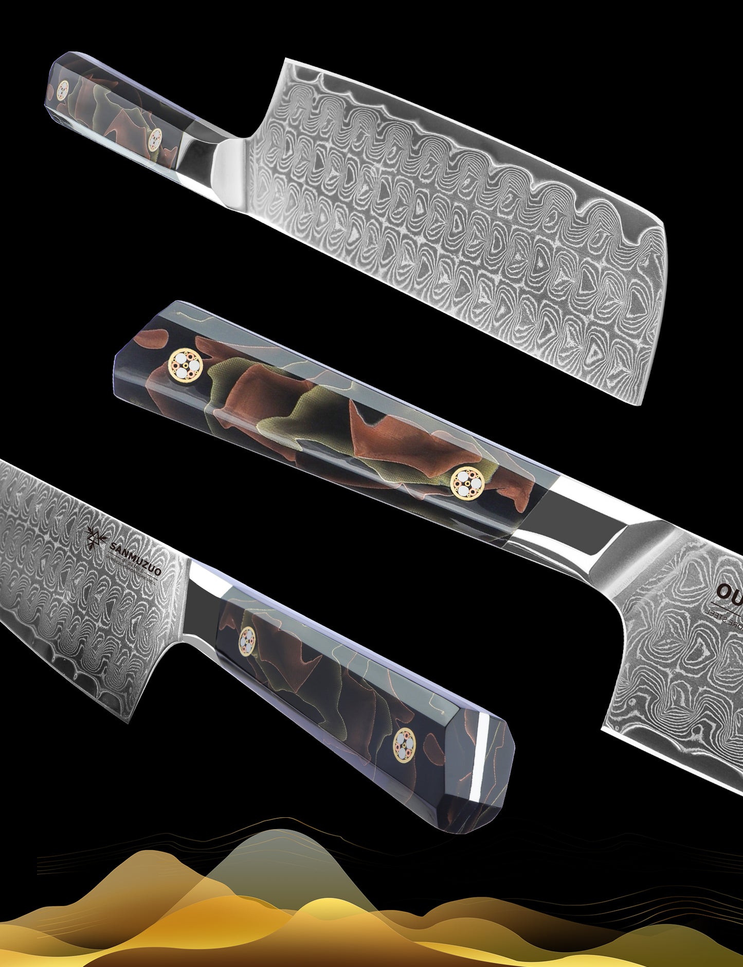 SANMUZUO Kitchen Nakiri Knife 7 Inch, Professional Kitchen Chef Knife, Ultra Sharp Damascus Powder Steel with Full-tang Resin Handle, BISHENG Series