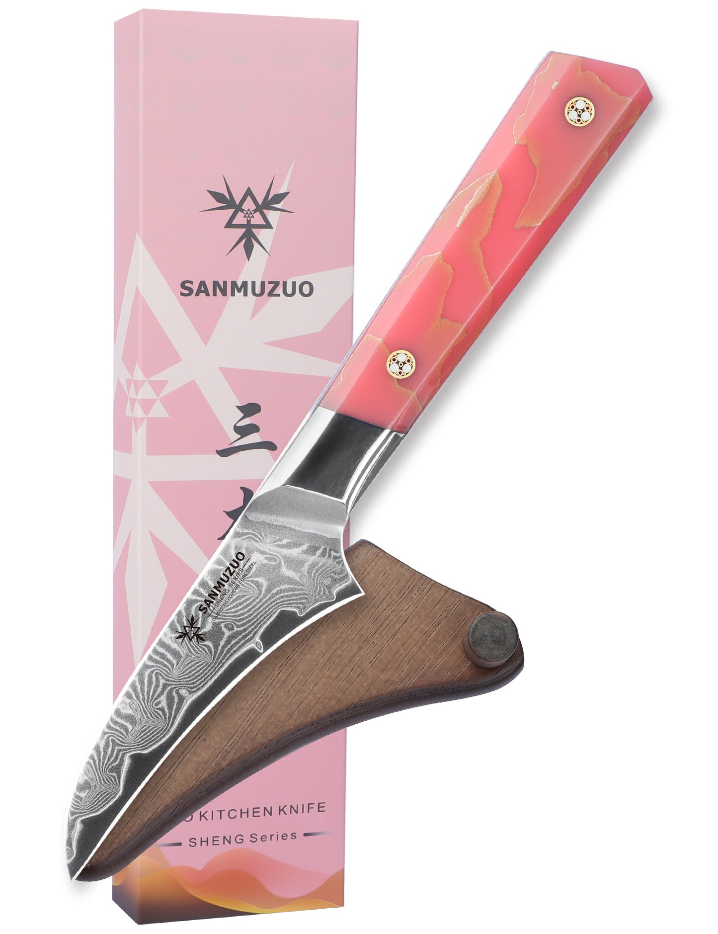 SANMUZUO Bird Beak Paring Knife 3.5 Inch, Professional Kitchen Peeling Knife, Ultra Sharp Damascus Powder Steel with Full-tang Resin Handle, BISHENG Series