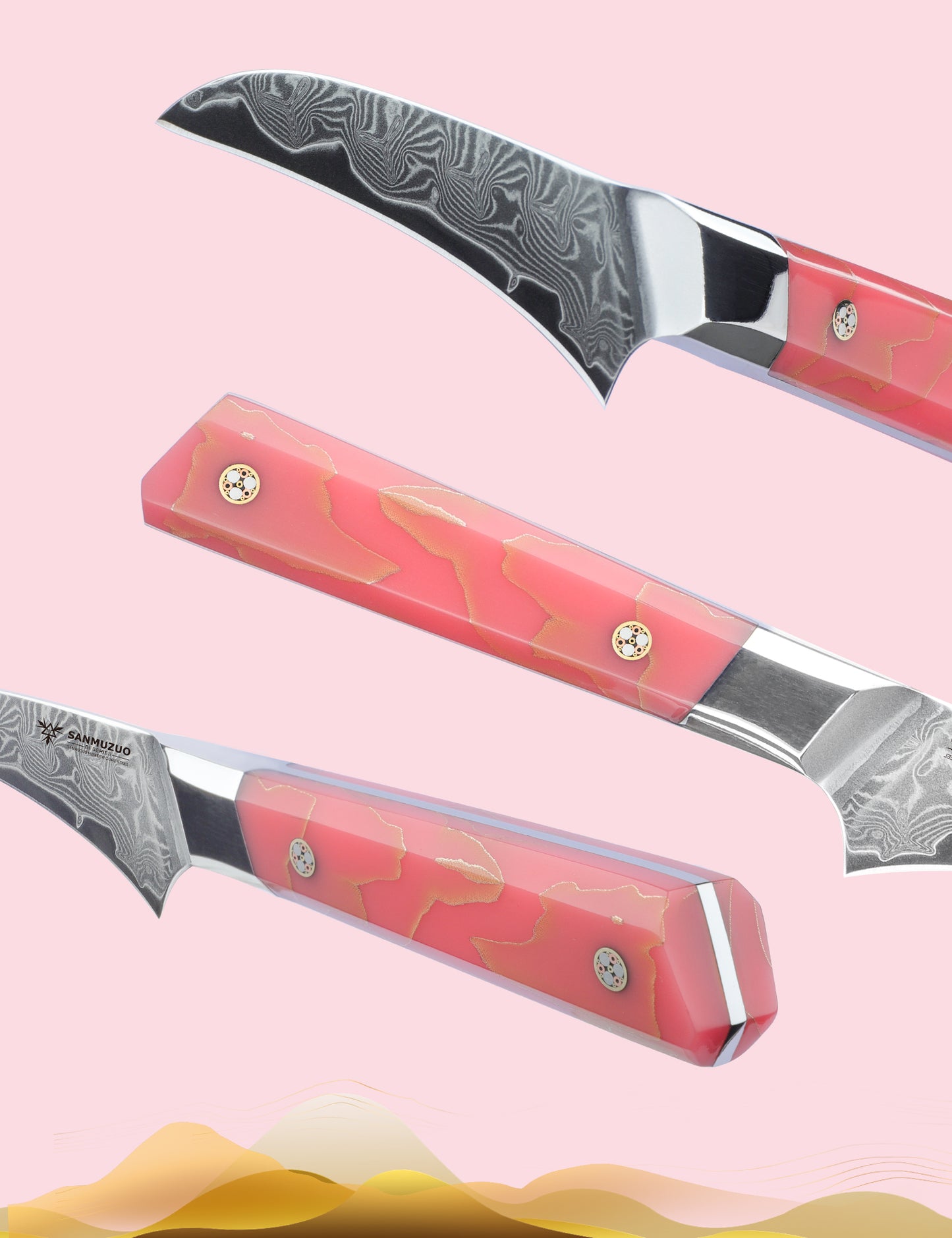 SANMUZUO Bird Beak Paring Knife 3.5 Inch, Professional Kitchen Peeling Knife, Ultra Sharp Damascus Powder Steel with Full-tang Resin Handle, BISHENG Series