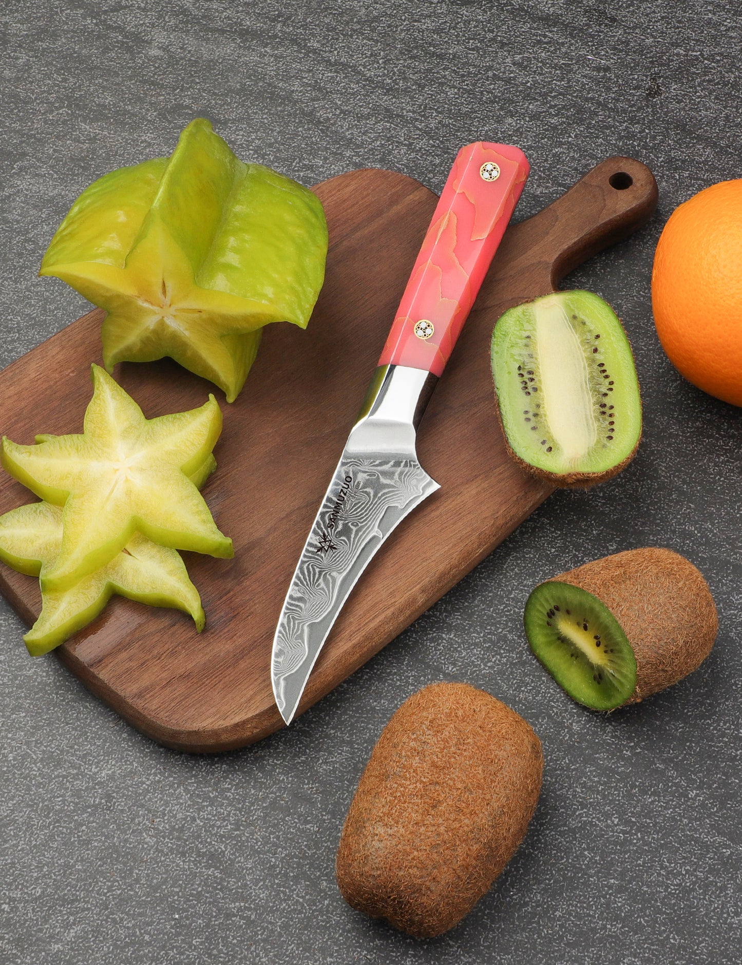SANMUZUO Bird Beak Paring Knife 3.5 Inch, Professional Kitchen Peeling Knife, Ultra Sharp Damascus Powder Steel with Full-tang Resin Handle, BISHENG Series