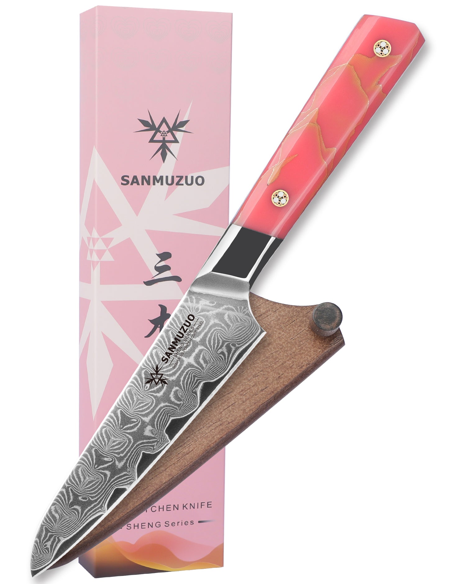 SANMUZUO Kitchen Utility Knife 5 Inch, Professional Kitchen Chef Knife, Ultra Sharp Damascus Powder Steel with Full-tang Resin Handle, BiSheng Series