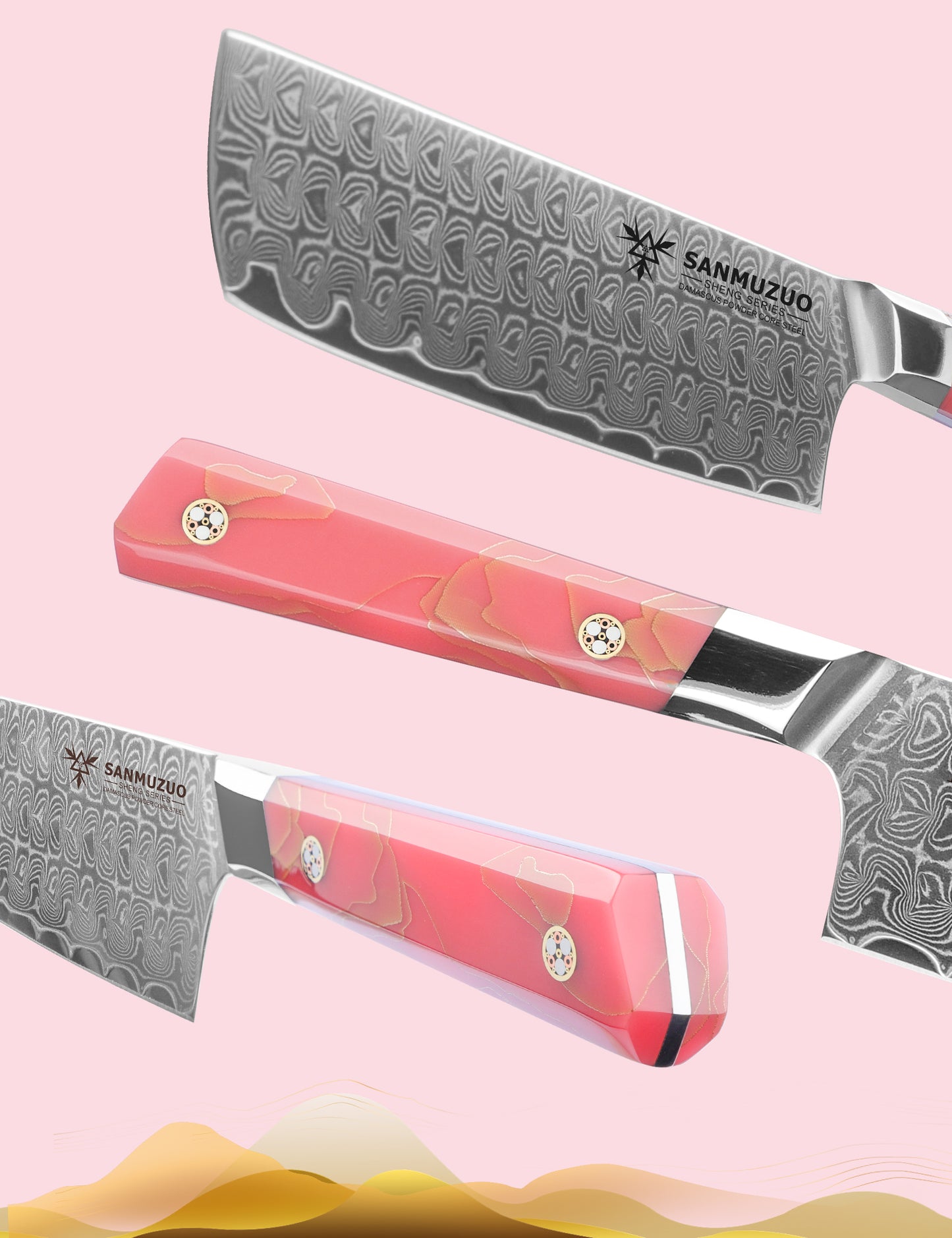 SANMUZUO Kitchen Nakiri Knife 7 Inch, Professional Kitchen Chef Knife, Ultra Sharp Damascus Powder Steel with Full-tang Resin Handle, BISHENG Series