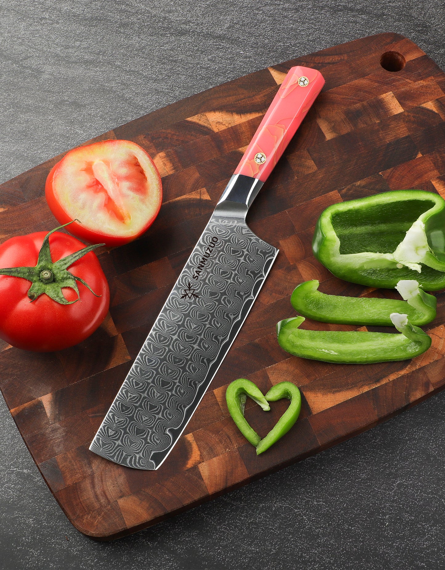 SANMUZUO Kitchen Nakiri Knife 7 Inch, Professional Kitchen Chef Knife, Ultra Sharp Damascus Powder Steel with Full-tang Resin Handle, BISHENG Series