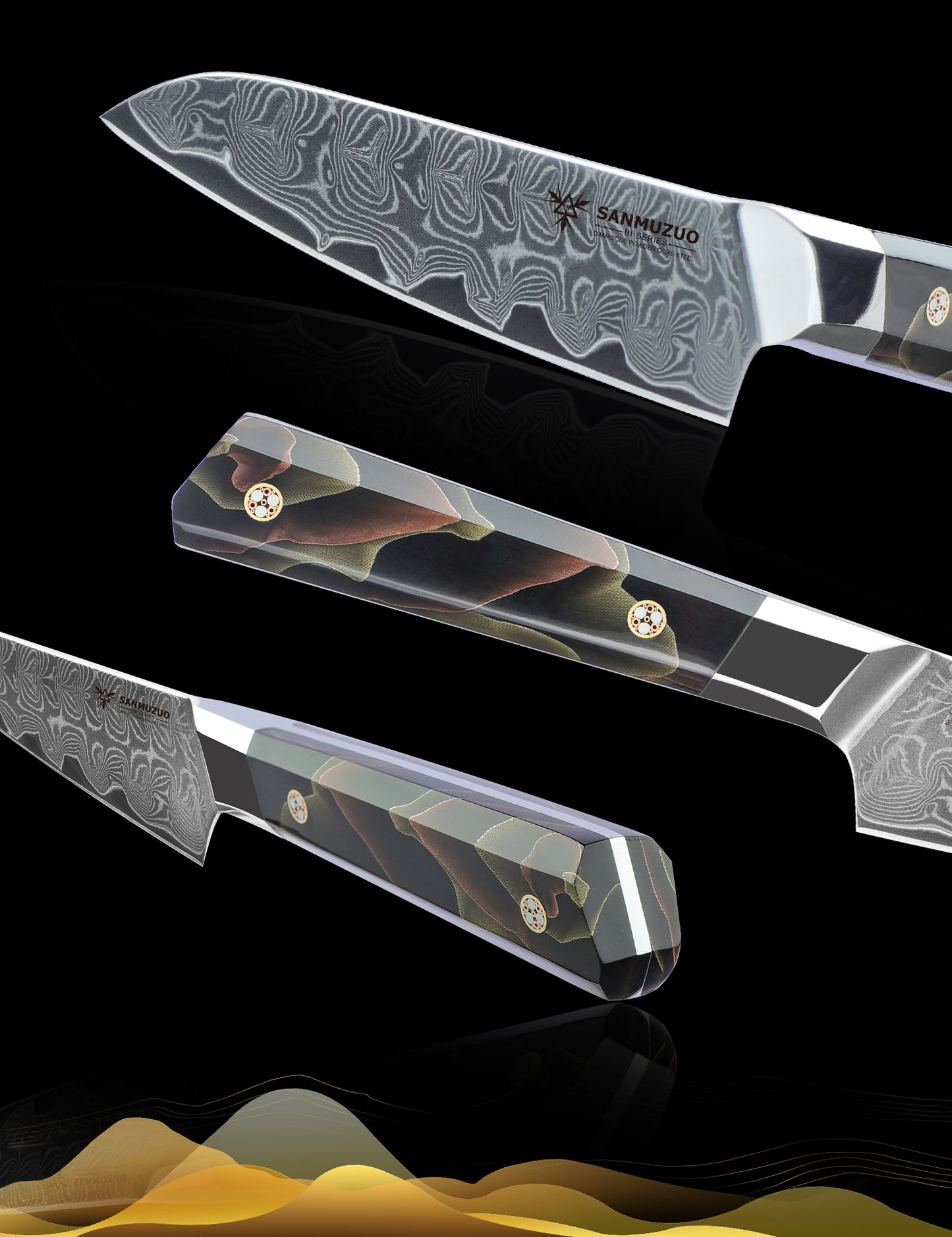 SANMUZUO Kitchen Utility Knife 5 Inch, Professional Kitchen Chef Knife, Ultra Sharp Damascus Powder Steel with Full-tang Resin Handle, BiSheng Series