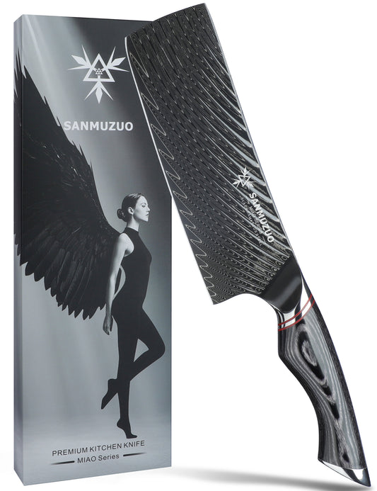 SANMUZUO Japanese 7" Nakiri Knife - Professional Kitchen Knives - Japanese Usuba Knife - Black Damascus Steel with Ergonomic Handle - MIAO Series