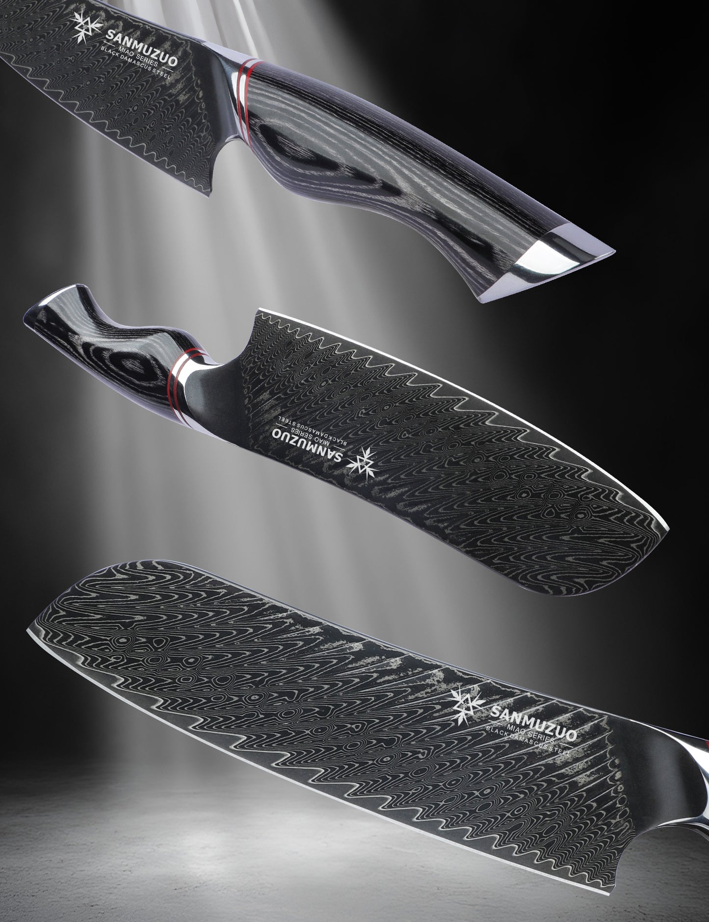 SANMUZUO Japanese 7" Santoku Knife - Kitchen Chef Knife - Black Damascus Steel with Ergonomic Handle - MIAO Series