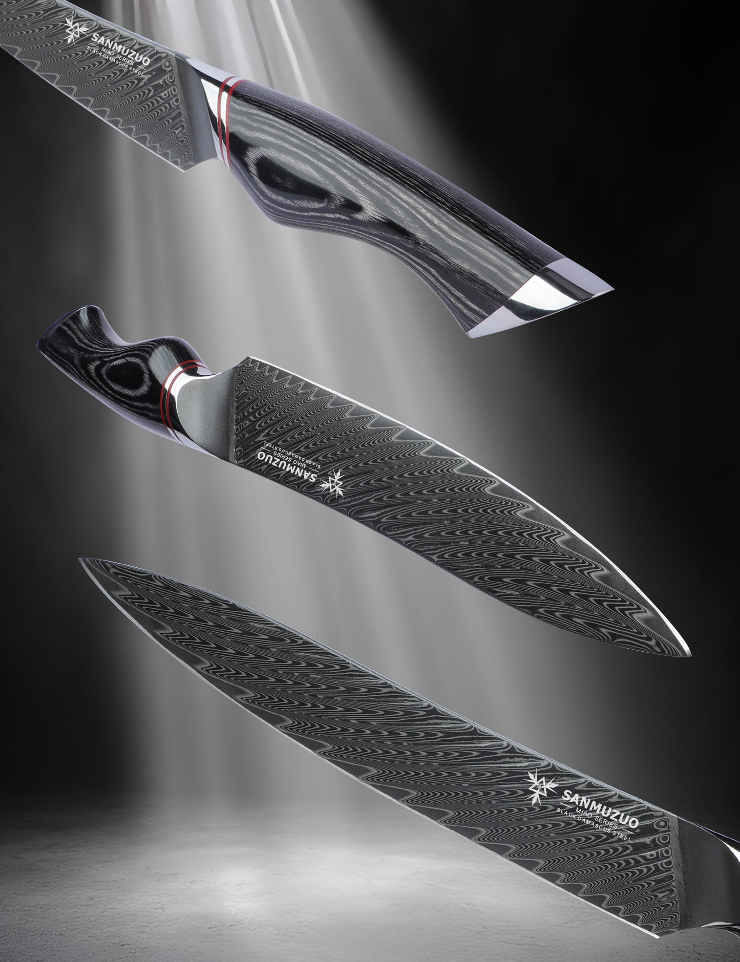 SANMUZUO 8 Inch Carving Knife, Slicing Knife - Black Damascus Steel with Ergonomic Handle - MIAO Series