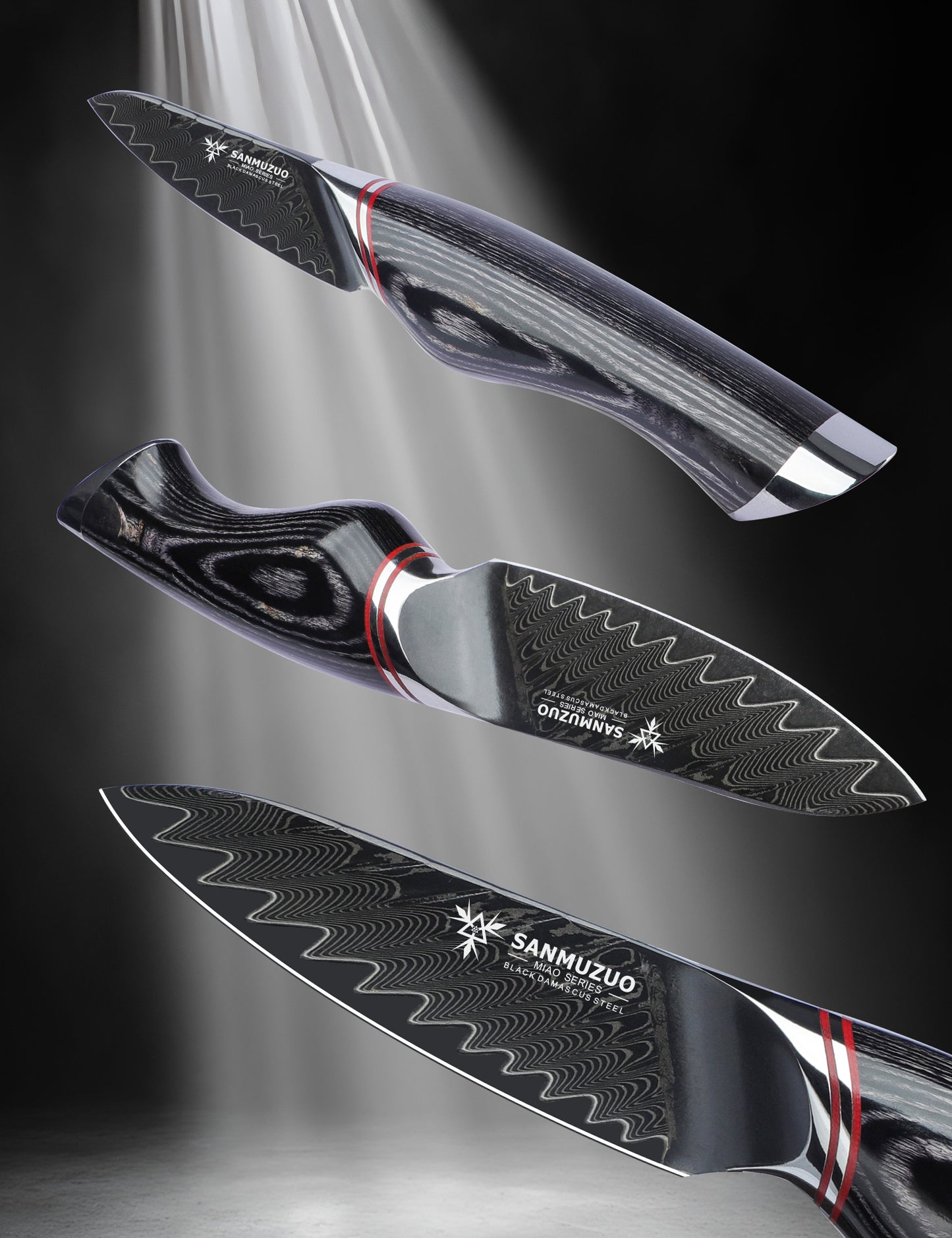 SANMUZUO 3.5 Inch Paring Knife - Fruit and Vegetable Peeling Knives, Black Damascus Steel with Ergonomic Handle - MIAO