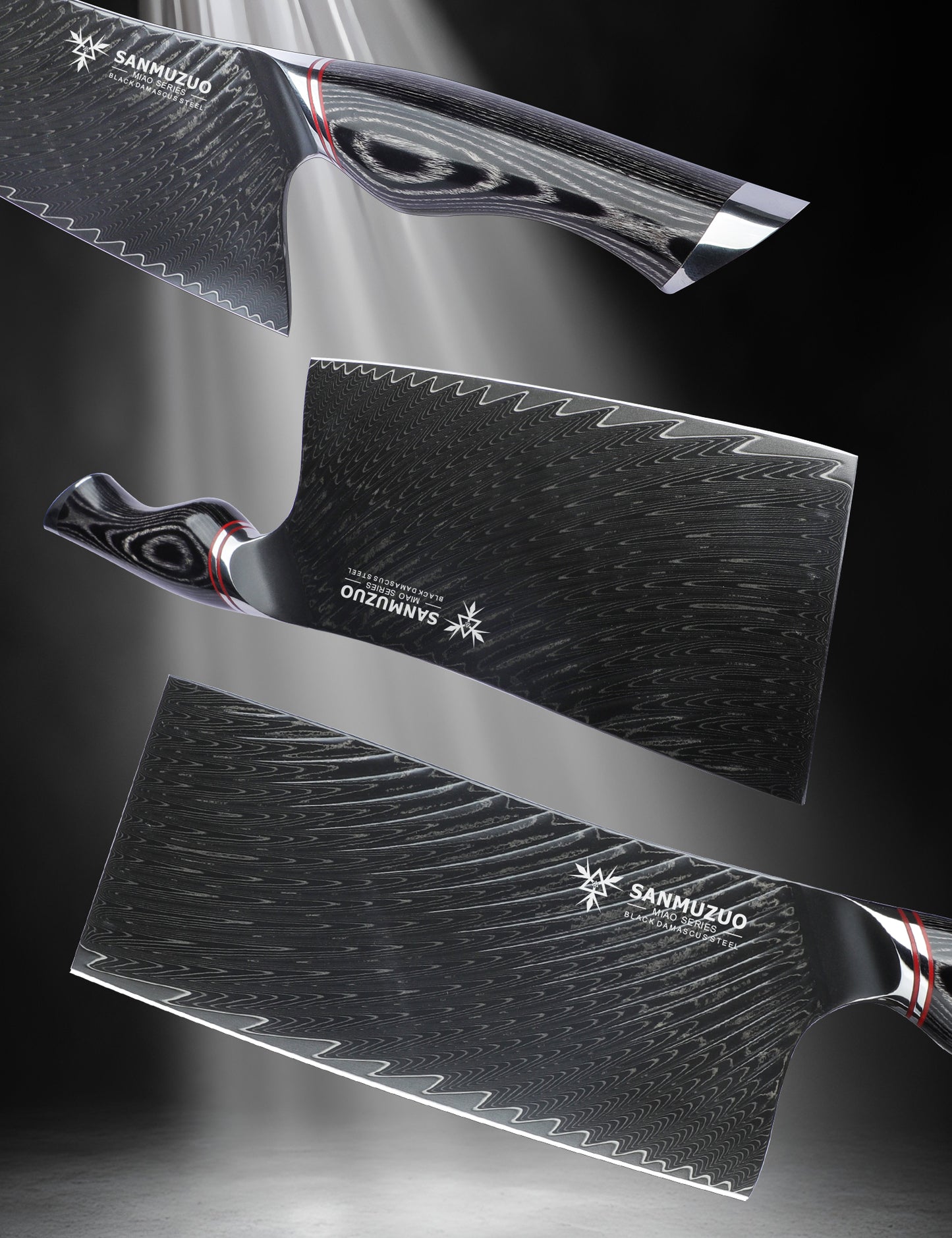 SANMUZUO 7 Inch Meat Cleaver Knife - Chinese Kitchen Vegetable Cleaver - Black Damascus Steel with Ergonomic Handle - MIAO Series