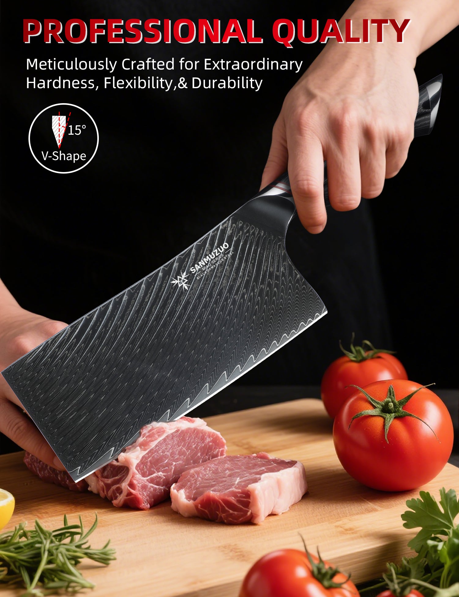 SANMUZUO 7 Inch Meat Cleaver Knife - Chinese Kitchen Vegetable