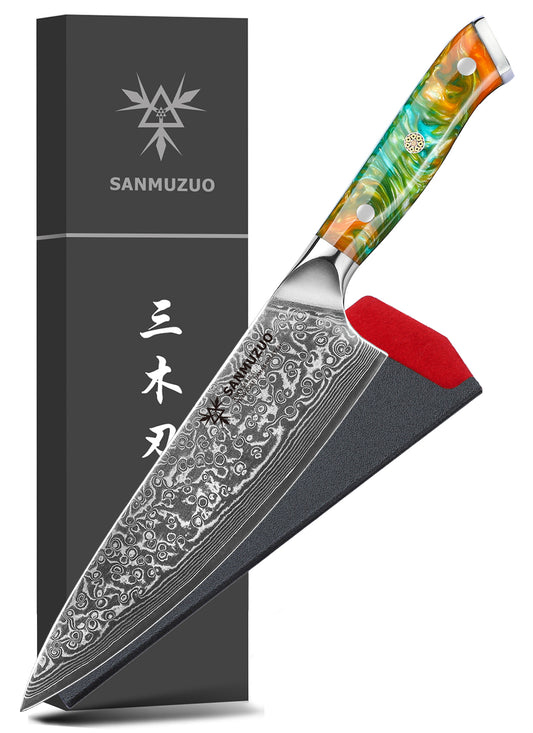 SANMUZUO Chef Knife - 8 inch - Xuan Series - VG10 Damascus Steel Kitchen Knife - Resin Handle
