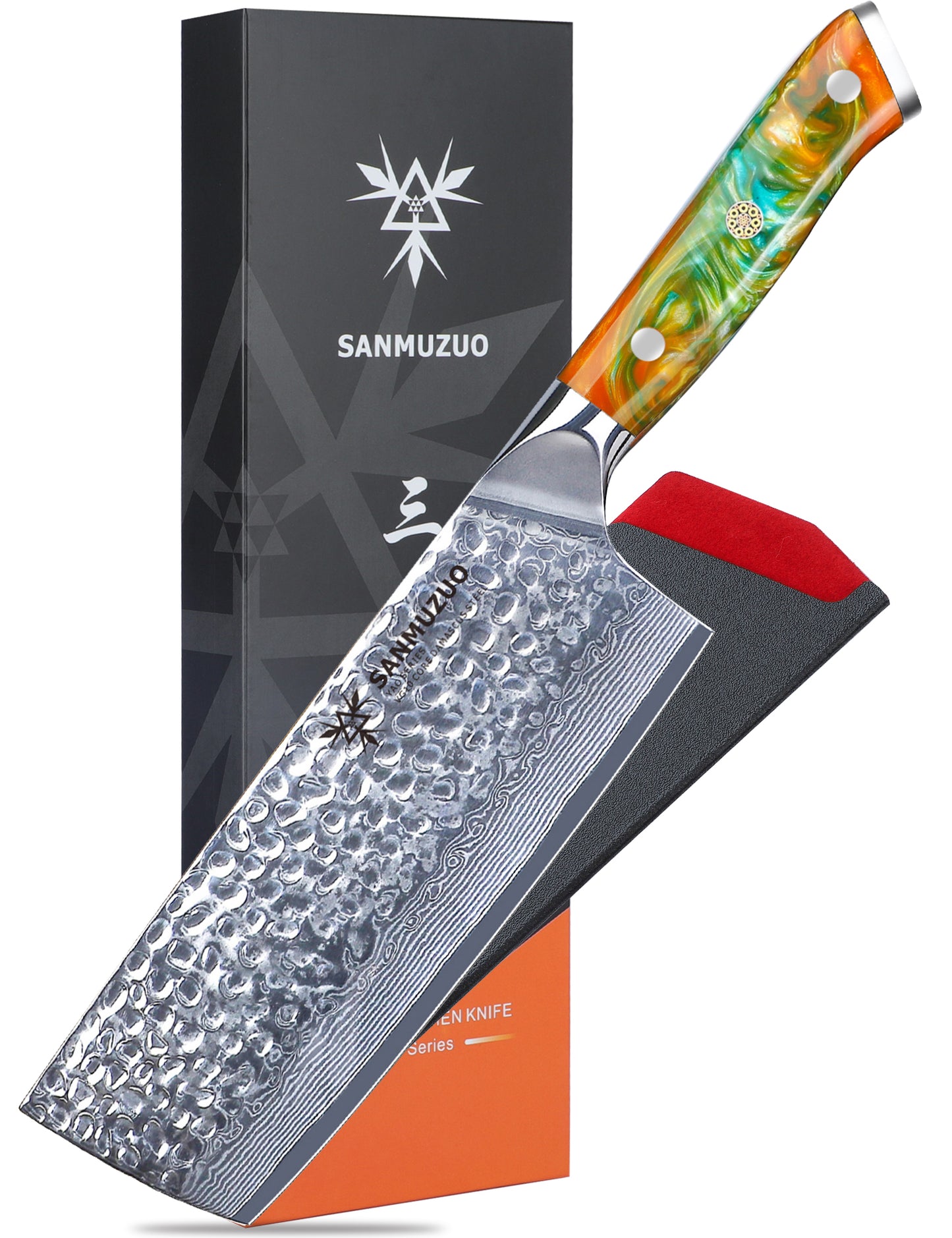 SANMUZUO 7" Nakiri Knife - Vegetable Cleaver Kitchen Knives - Japanese Usuba Knife - Hammered Damascus Steel & Resin Handle - YAO Series