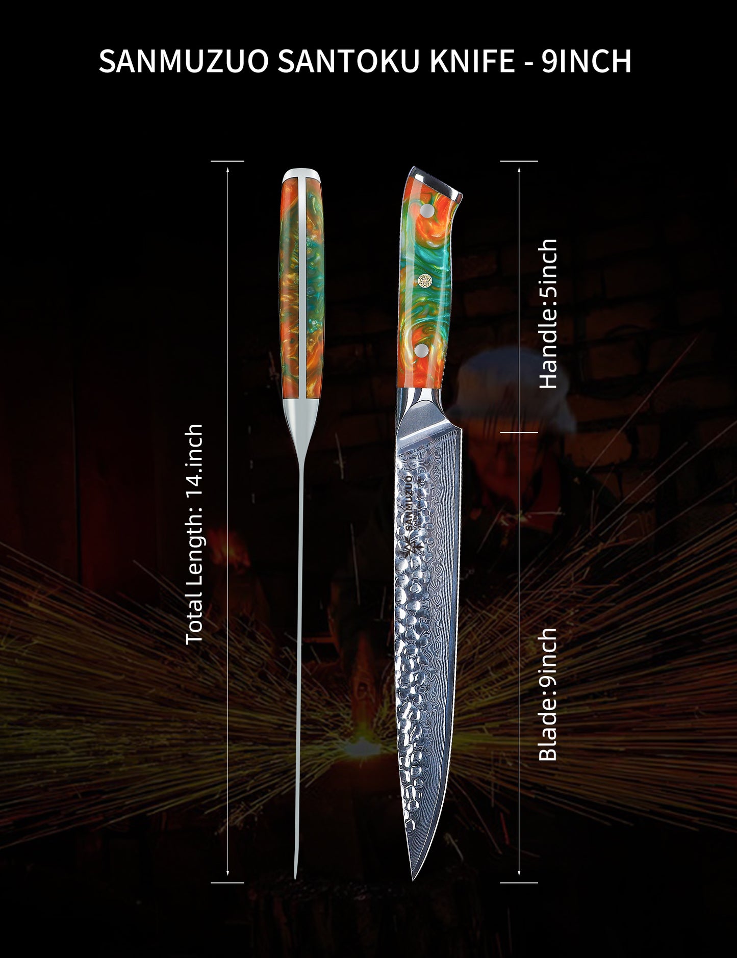 SANMUZUO Carving Knife, Meat Slicing Knife - Hammered Damascus Steel & Resin Handle - Yao Series