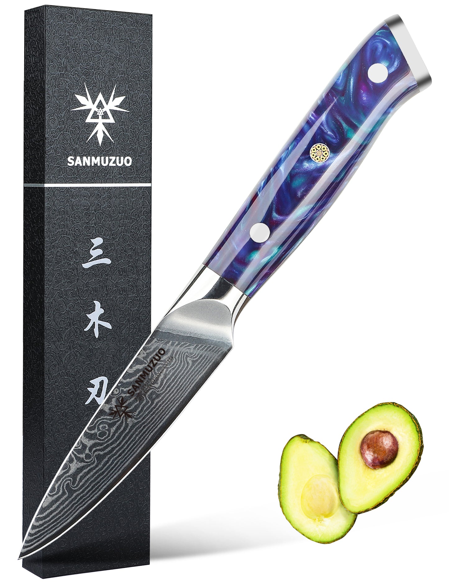 SANMUZUO 3.5 Inch Paring Knife - Kitchen Fruit Peeling Knife Damascus Steel & Resin Handle - Xuan Series