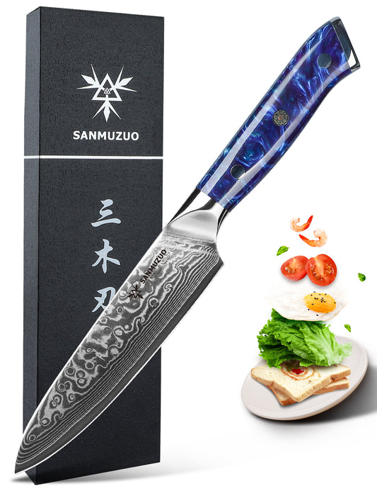 SANMUZUO 5 Inch Kitchen Utility Knife - Xuan Series Kitchen Knives - VG10 Damascus Steel with Resin Handle