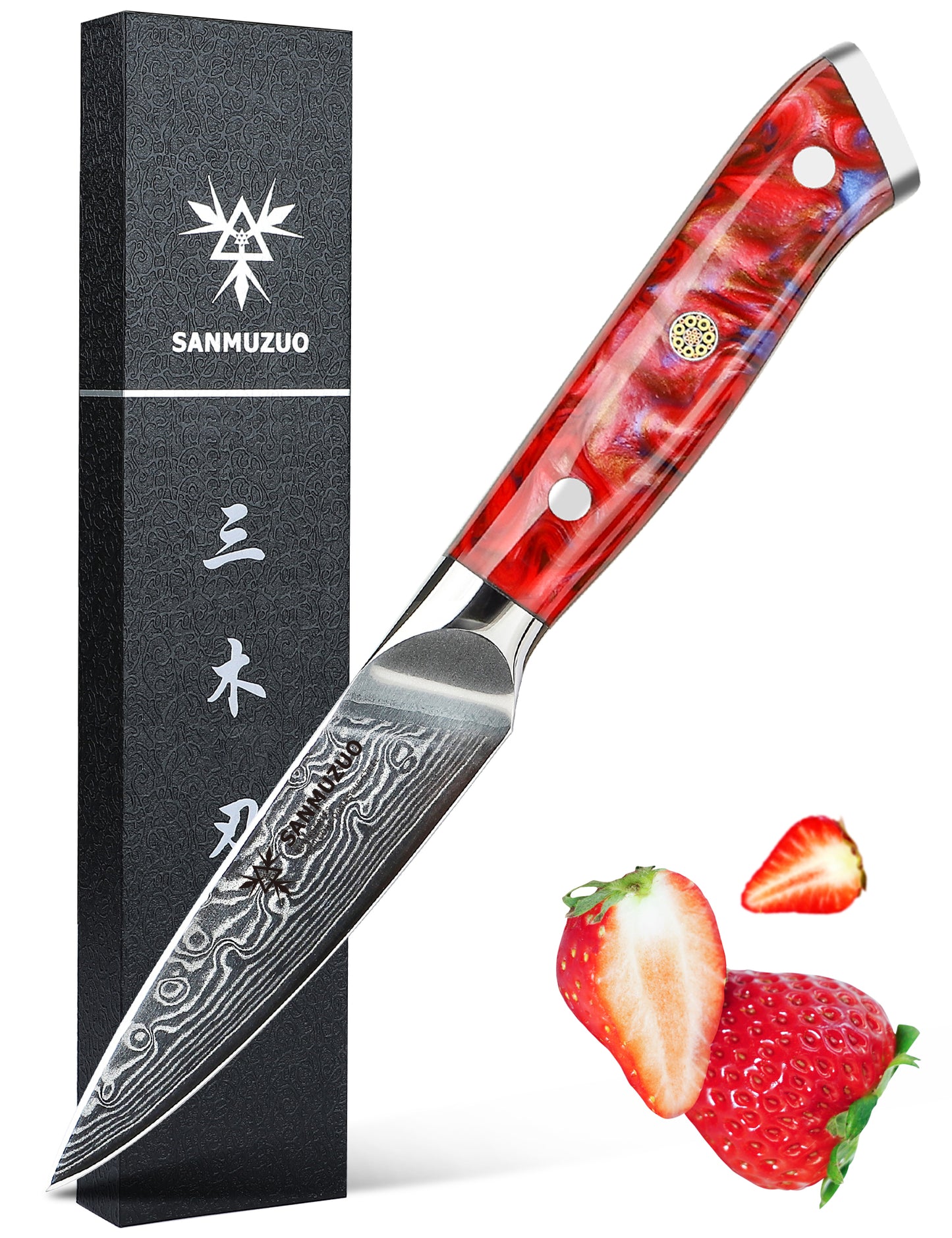 SANMUZUO 3.5 Inch Paring Knife - Kitchen Fruit Peeling Knife Damascus Steel & Resin Handle - Xuan Series