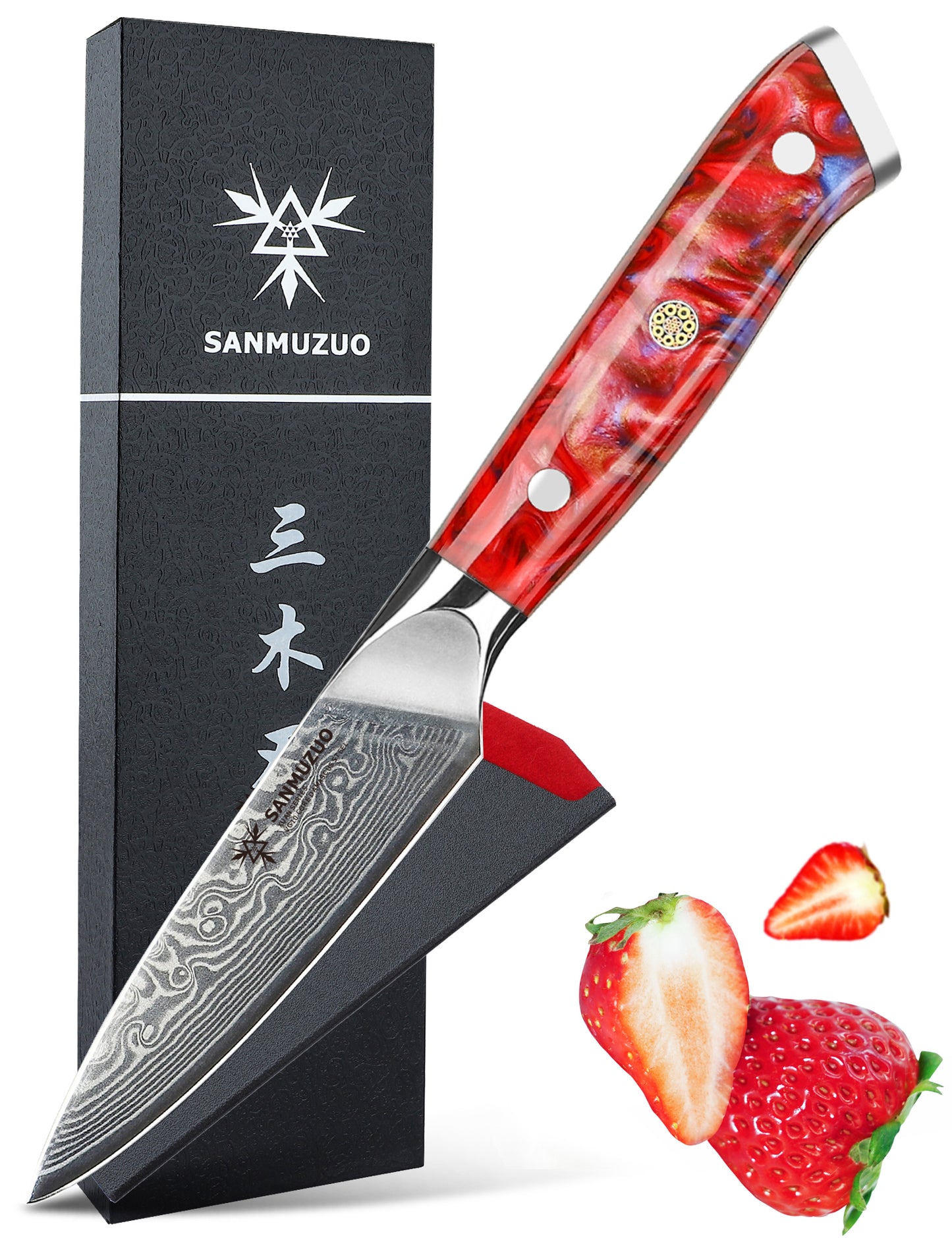 SANMUZUO 3.5 Inch Paring Knife - Kitchen Fruit Peeling Knife Damascus Steel & Resin Handle - Xuan Series