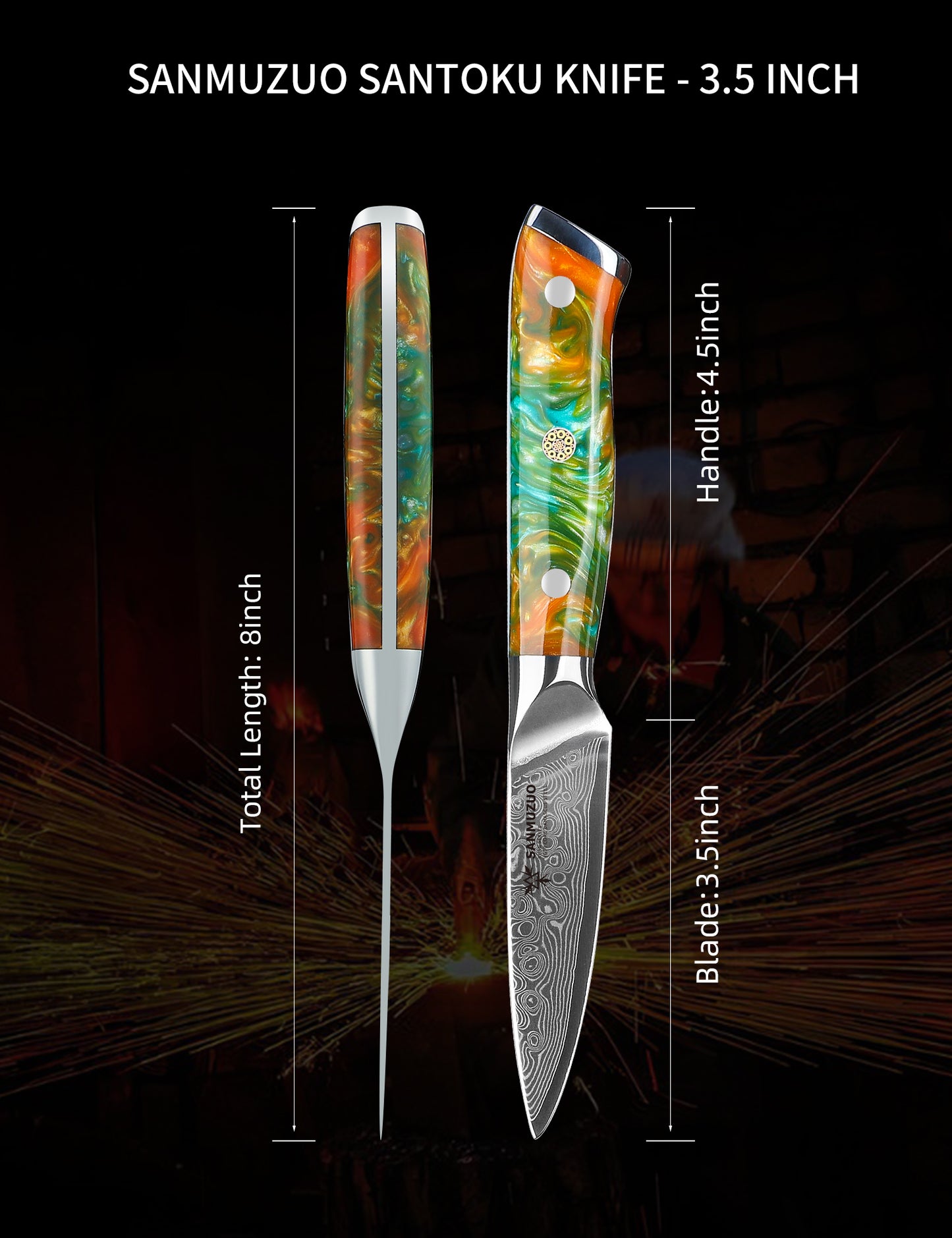 SANMUZUO 3.5 Inch Paring Knife - Kitchen Fruit Peeling Knife Damascus Steel & Resin Handle - Xuan Series