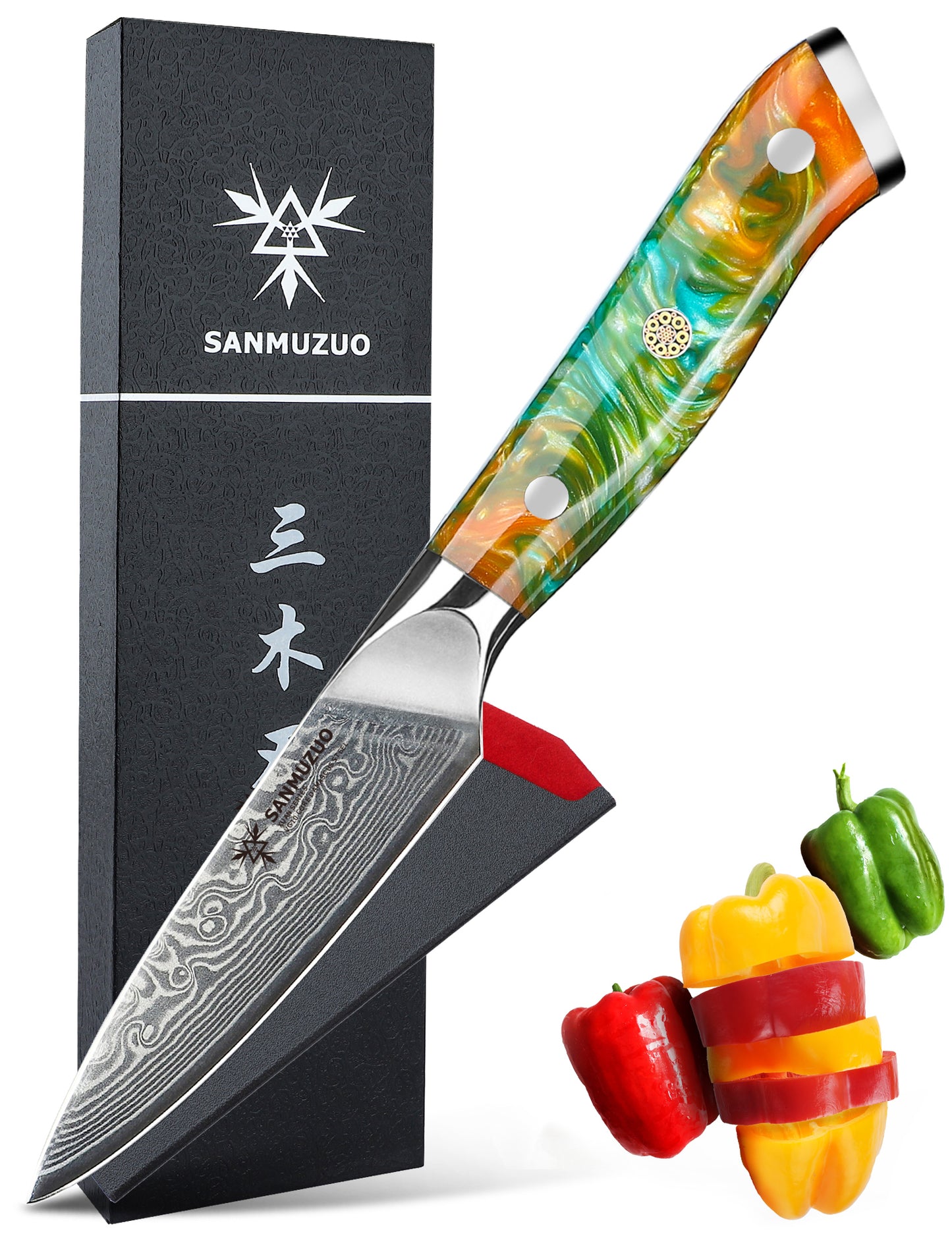 SANMUZUO 3.5 Inch Paring Knife - Kitchen Fruit Peeling Knife Damascus Steel & Resin Handle - Xuan Series