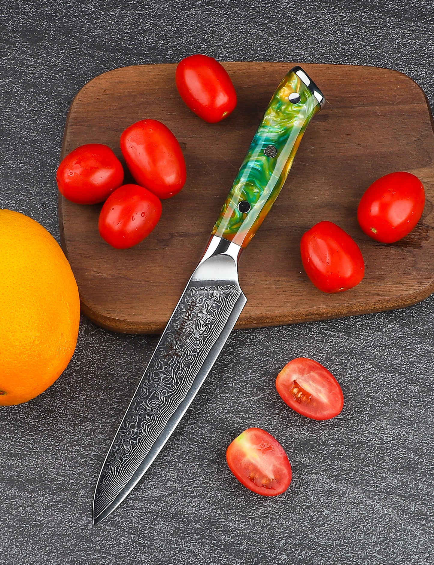 SANMUZUO 5 Inch Kitchen Utility Knife - Xuan Series Kitchen Knives - VG10 Damascus Steel with Resin Handle