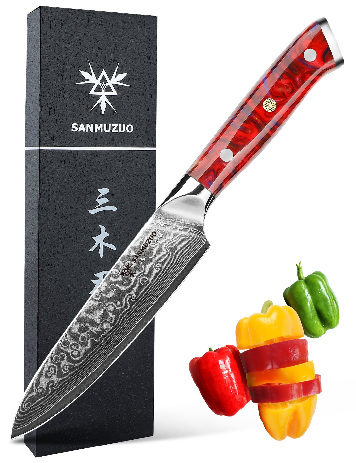 SANMUZUO 5 Inch Kitchen Utility Knife - Xuan Series Kitchen Knives - VG10 Damascus Steel with Resin Handle