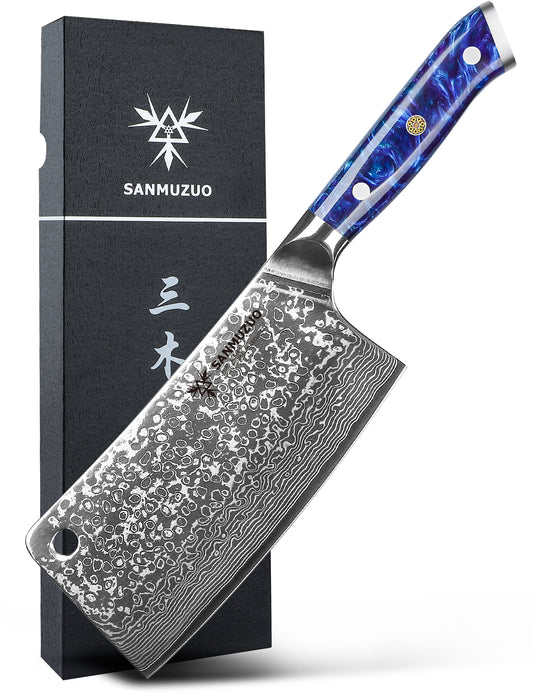 SANMUZUO Chopping Knife - 7 inch Cleaver Knife- Xuan Series - VG10 Damascus Steel Kitchen Knife - Resin Handle