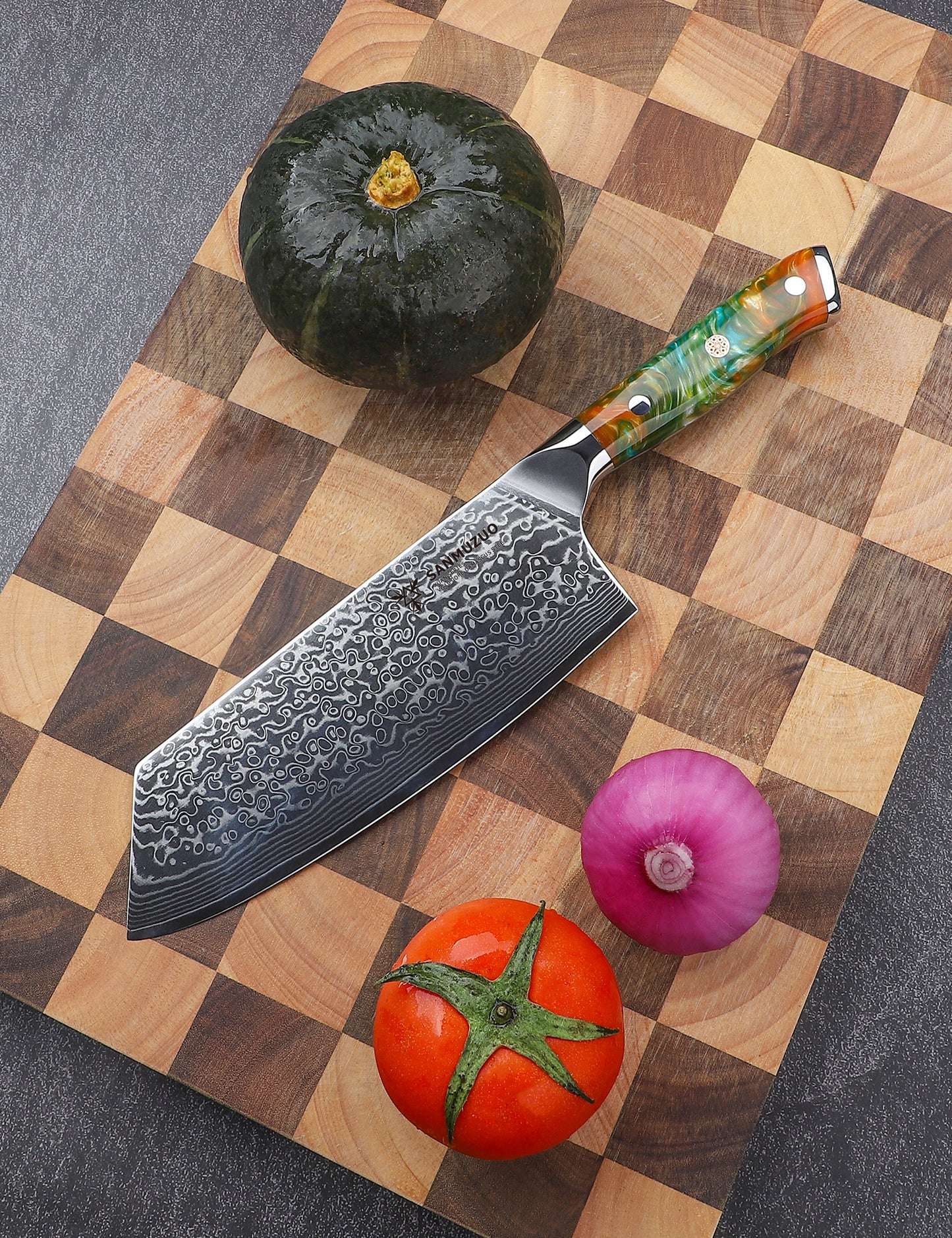 SANMUZUO Nakiri Knife - 7.5 inch Cleaver Knife- Xuan Series - VG10 Damascus Steel Kitchen Knife - Resin Handle