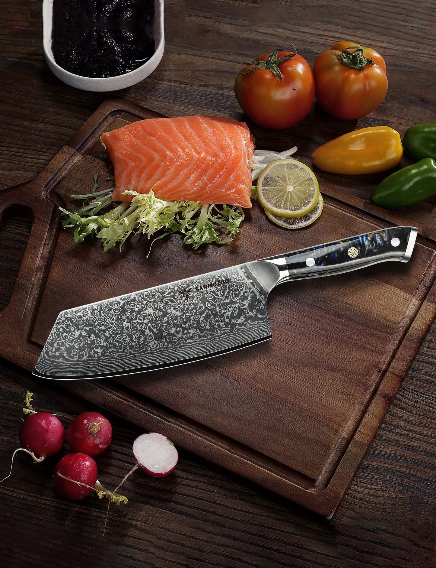 SANMUZUO Nakiri Knife - 7.5 inch Cleaver Knife- Xuan Series - VG10 Damascus Steel Kitchen Knife - Resin Handle