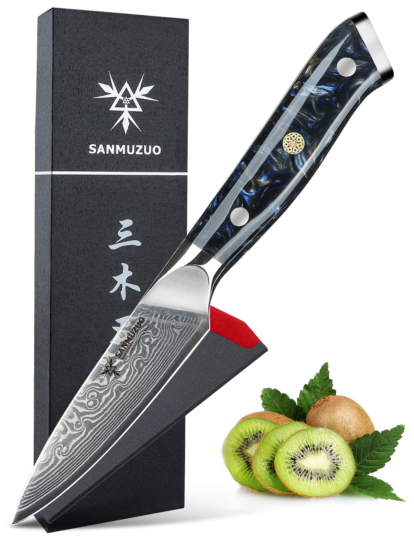SANMUZUO 3.5 Inch Paring Knife - Kitchen Fruit Peeling Knife Damascus Steel & Resin Handle - Xuan Series