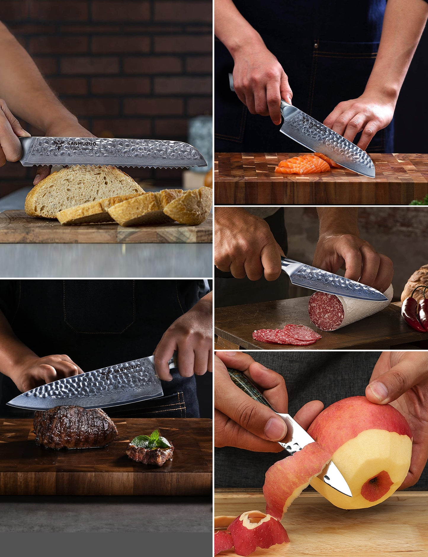 SANMUZUO Kitchen Cooking Knife Set - 5 Pieces Chef Knives- Forged Damascus Steel & Resin Handle - Yao Series