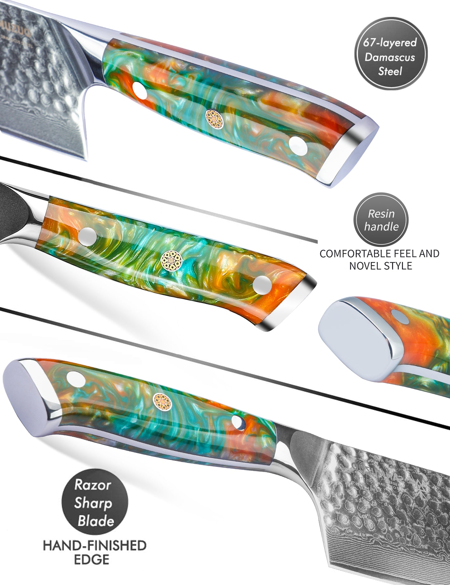 SANMUZUO 7.5" Nakiri Knife - Kitchen Vegetable Cleaver - Japanese Usuba Knife - Hammered Damascus Steel & Resin Handle - YAO Series