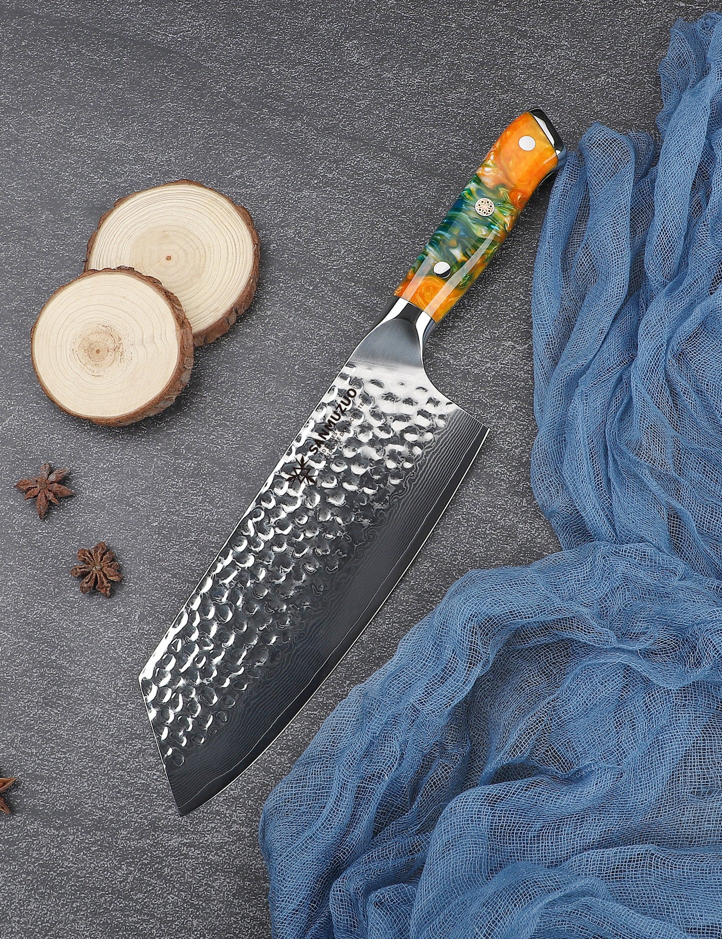 SANMUZUO 7.5" Nakiri Knife - Kitchen Vegetable Cleaver - Japanese Usuba Knife - Hammered Damascus Steel & Resin Handle - YAO Series