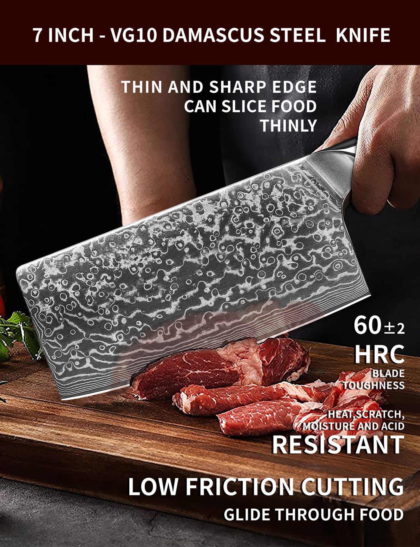 SANMUZUO Chinese Chef Knife - 7" Cleaver Knife- Xuan Series - VG10 Damascus Steel Kitchen Knife - Resin Handle