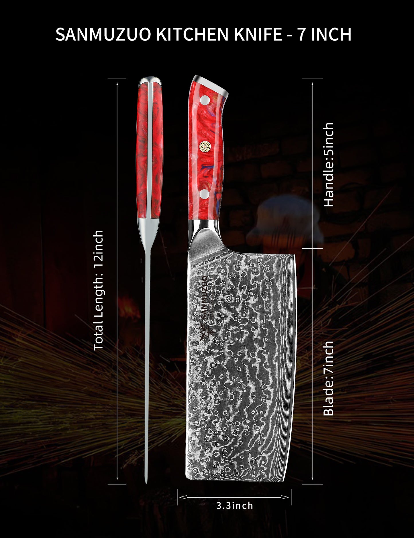SANMUZUO Chinese Chef Knife - 7" Cleaver Knife- Xuan Series - VG10 Damascus Steel Kitchen Knife - Resin Handle